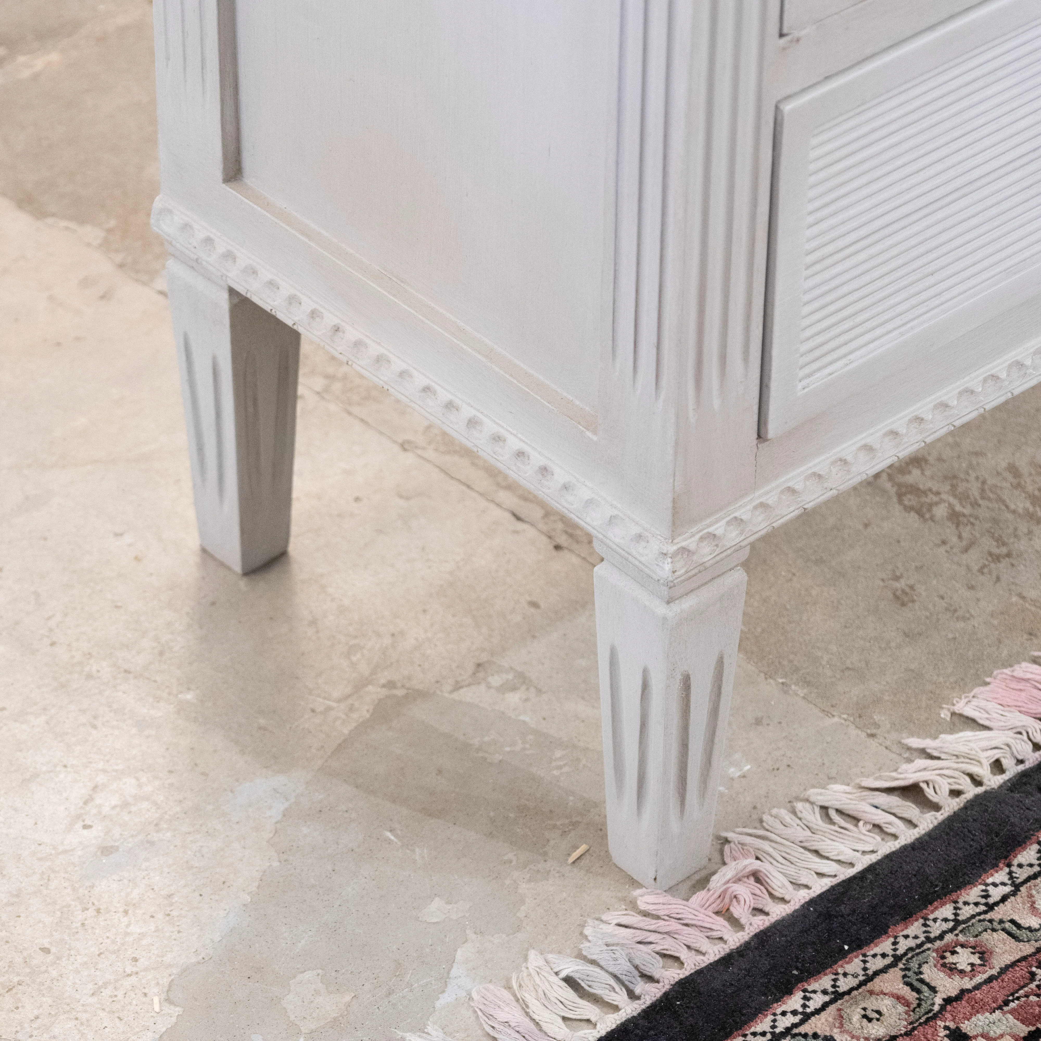 Swedish 3-Drawer Petite Nightstand – Reeded & Fluted Trim in French Grey - Image 7