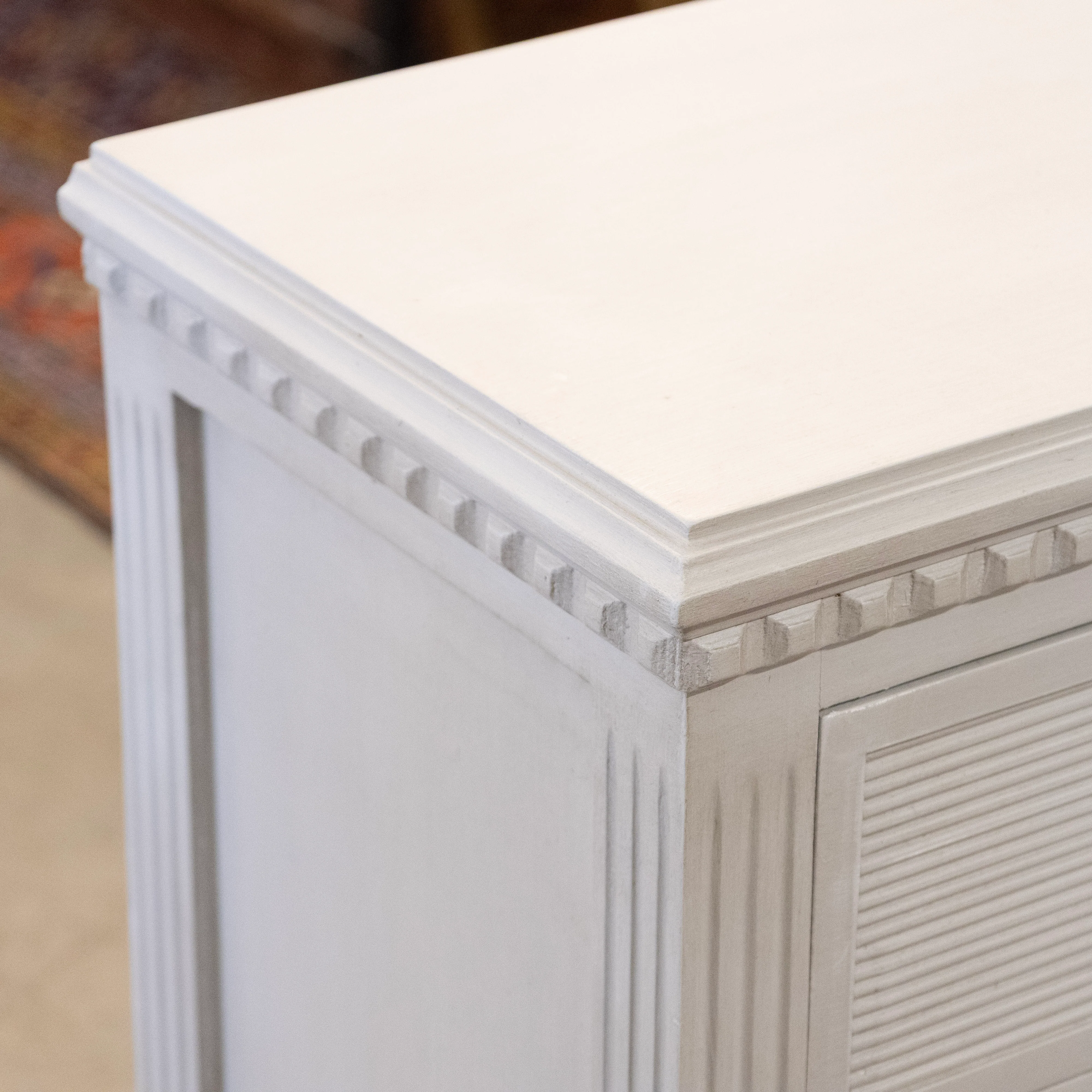 Swedish 3-Drawer Petite Nightstand – Reeded & Fluted Trim in French Grey - Image 8