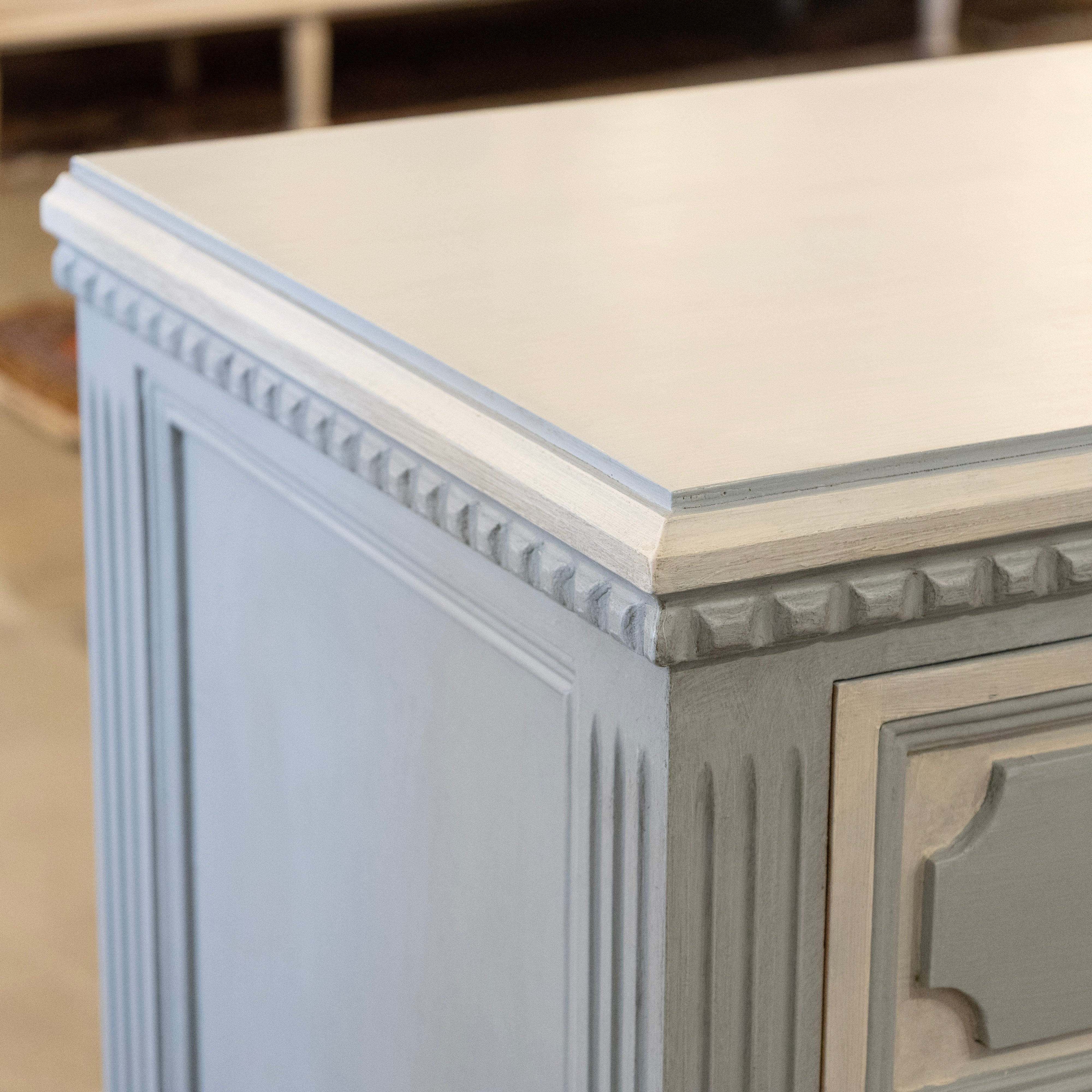 Swedish 9-Drawer Dresser –  Fluted & Rope Trim in White & Blue - Image 10