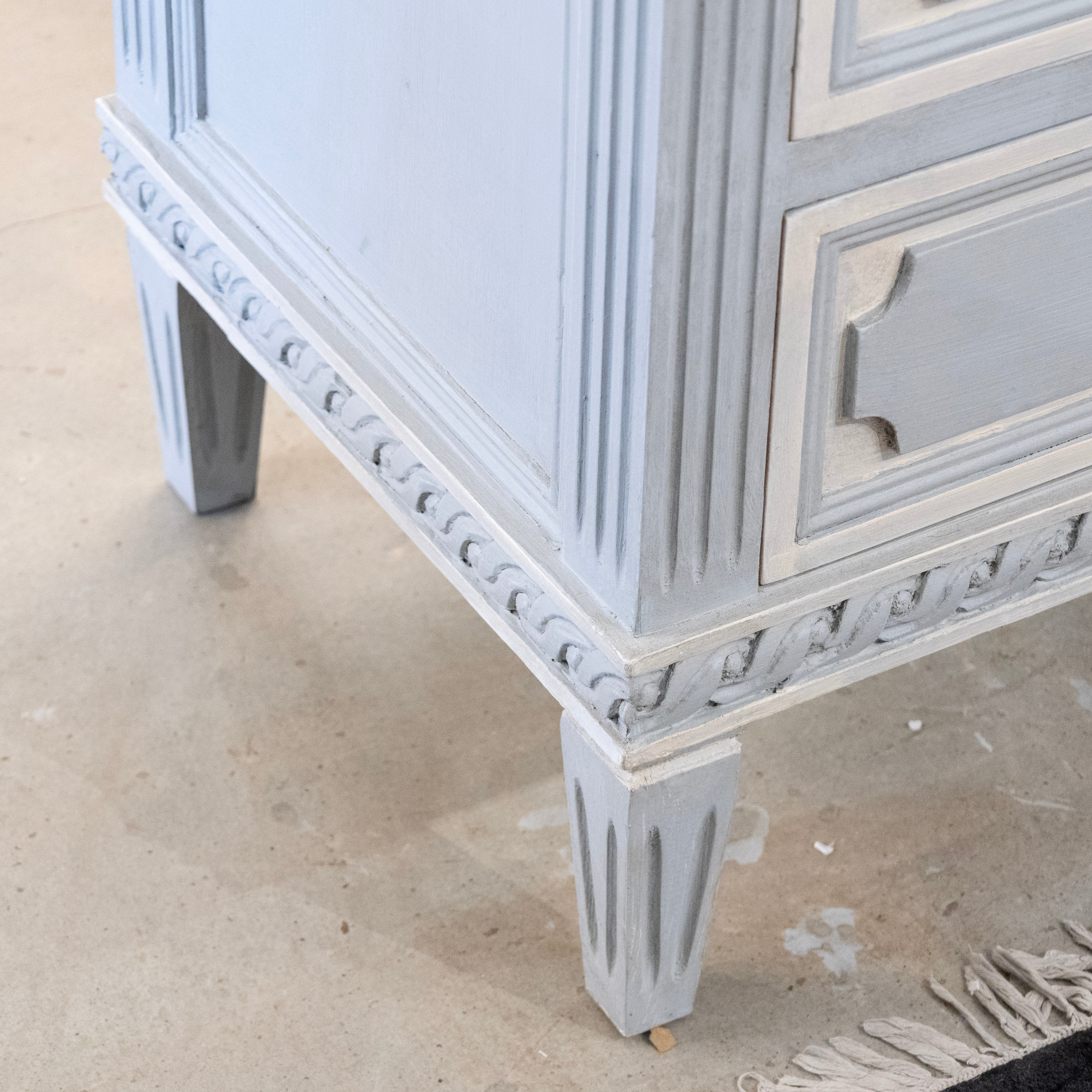 Swedish 9-Drawer Dresser –  Fluted & Rope Trim in White & Blue - Image 9