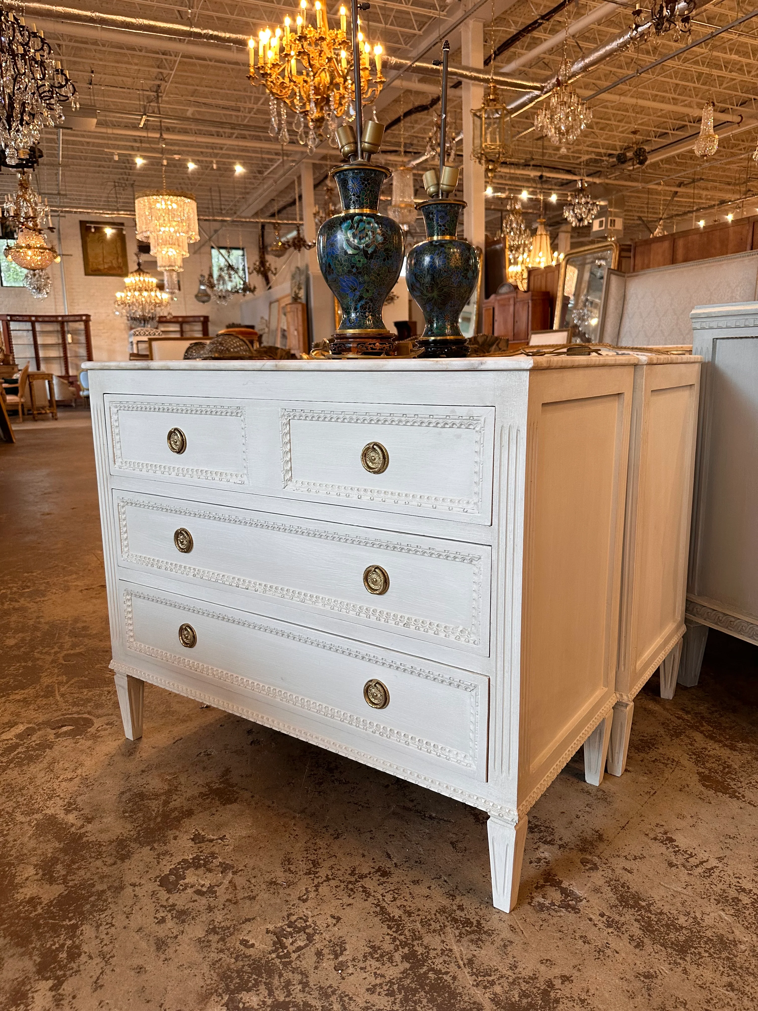 Swedish Beaded Front Marble Top Chest - Image 2