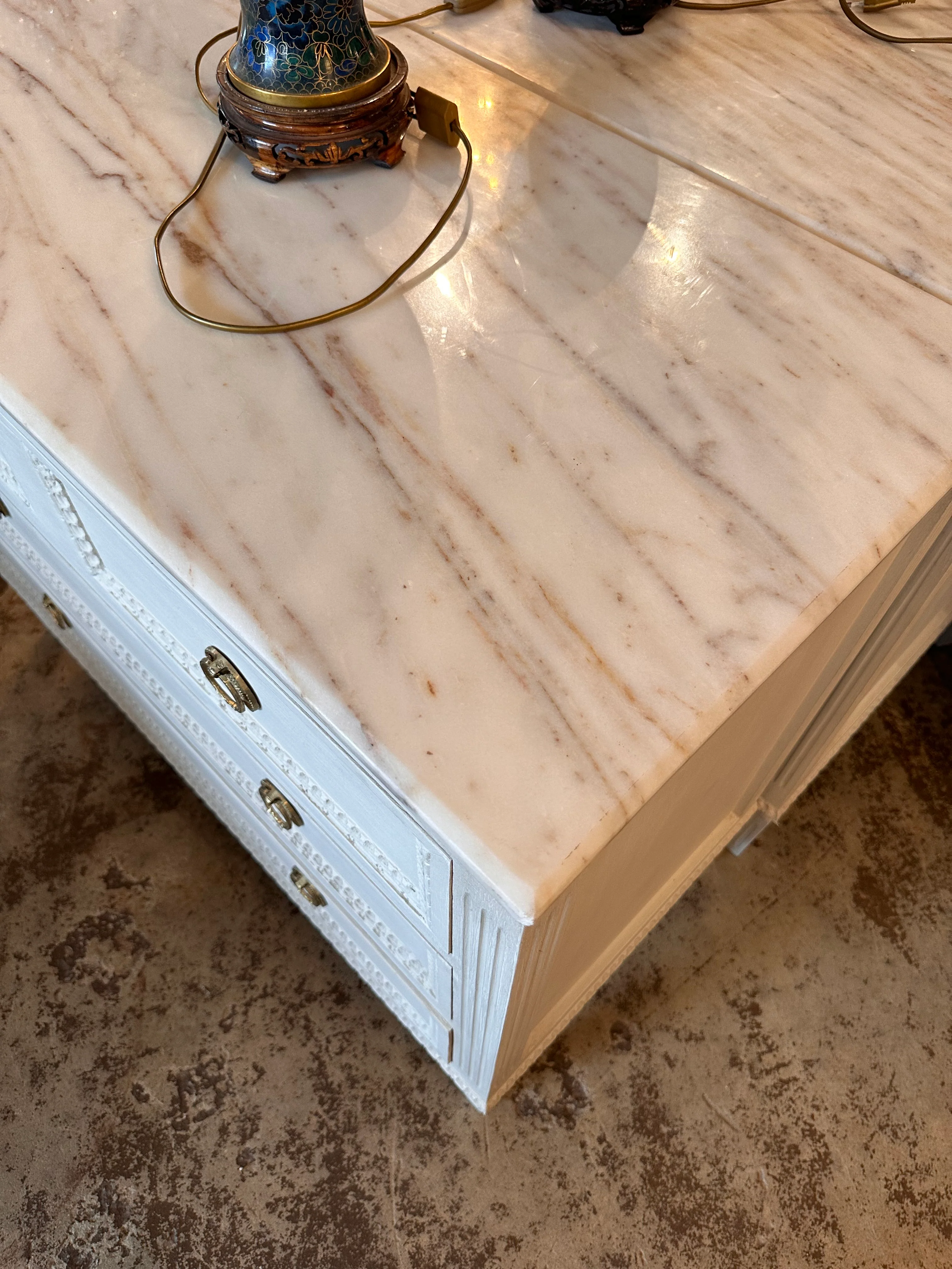 Swedish Beaded Front Marble Top Chest - Image 3