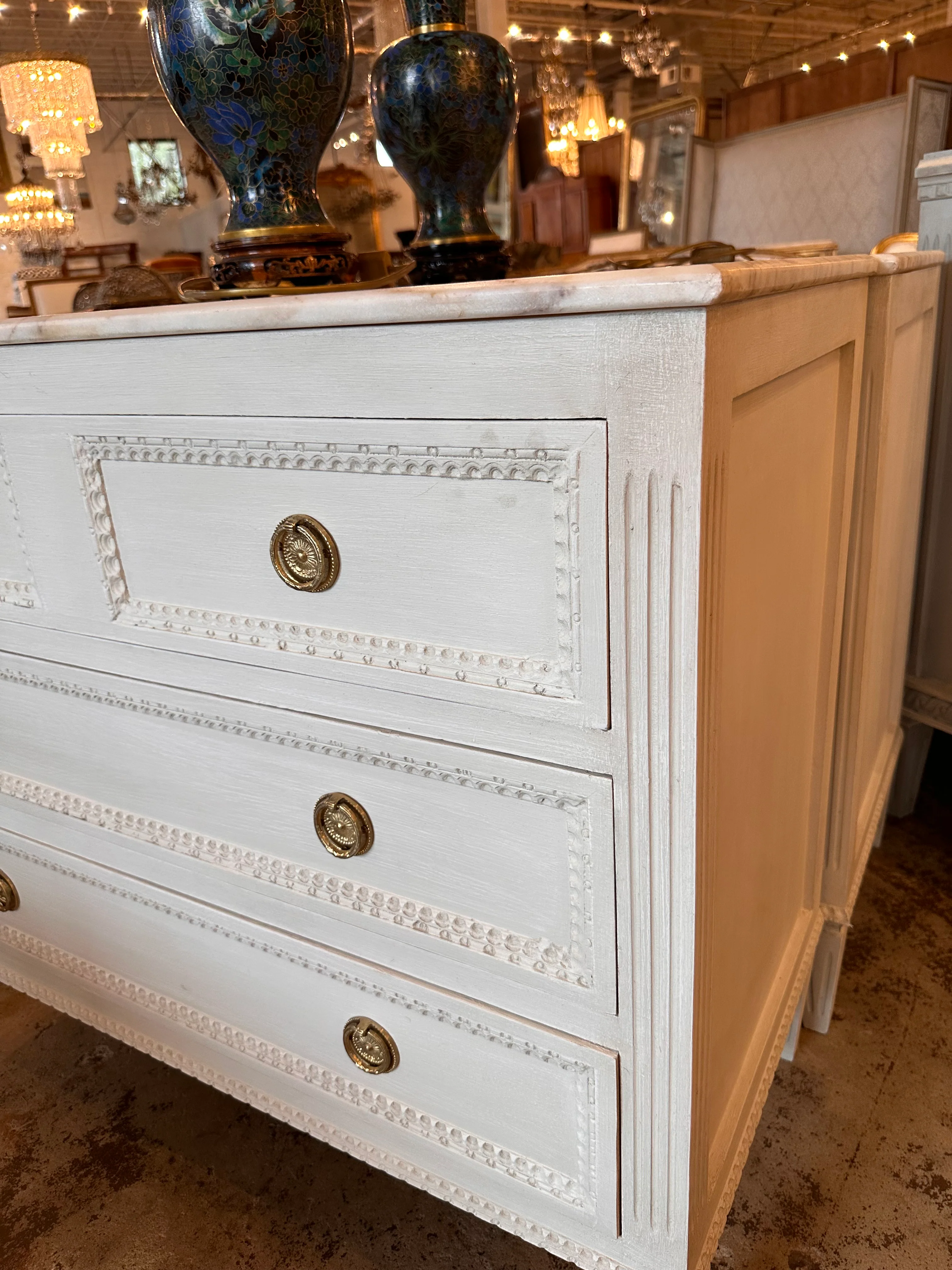 Swedish Beaded Front Marble Top Chest - Image 4