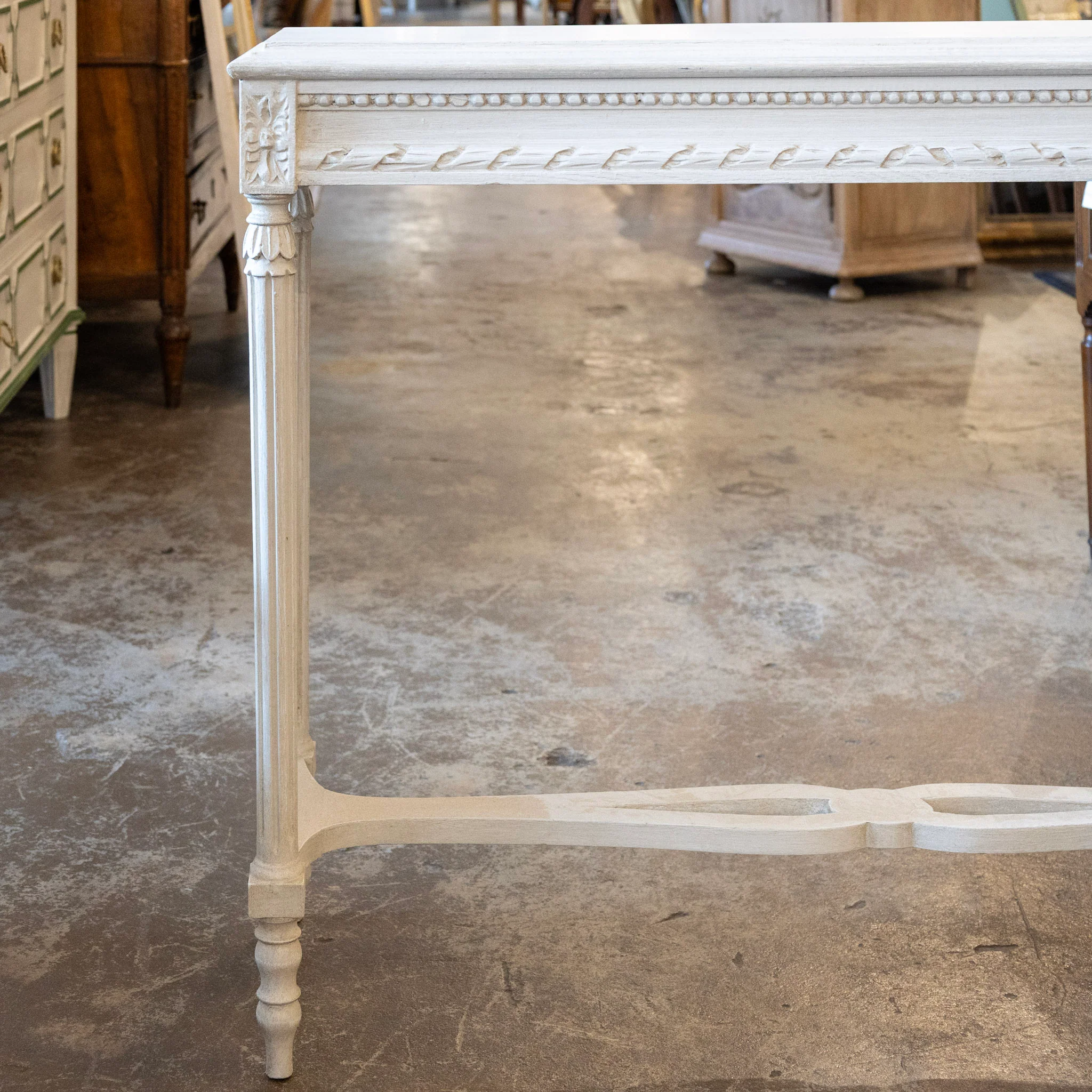 Swedish Carved Console Table – Antique White Finish - Image 2