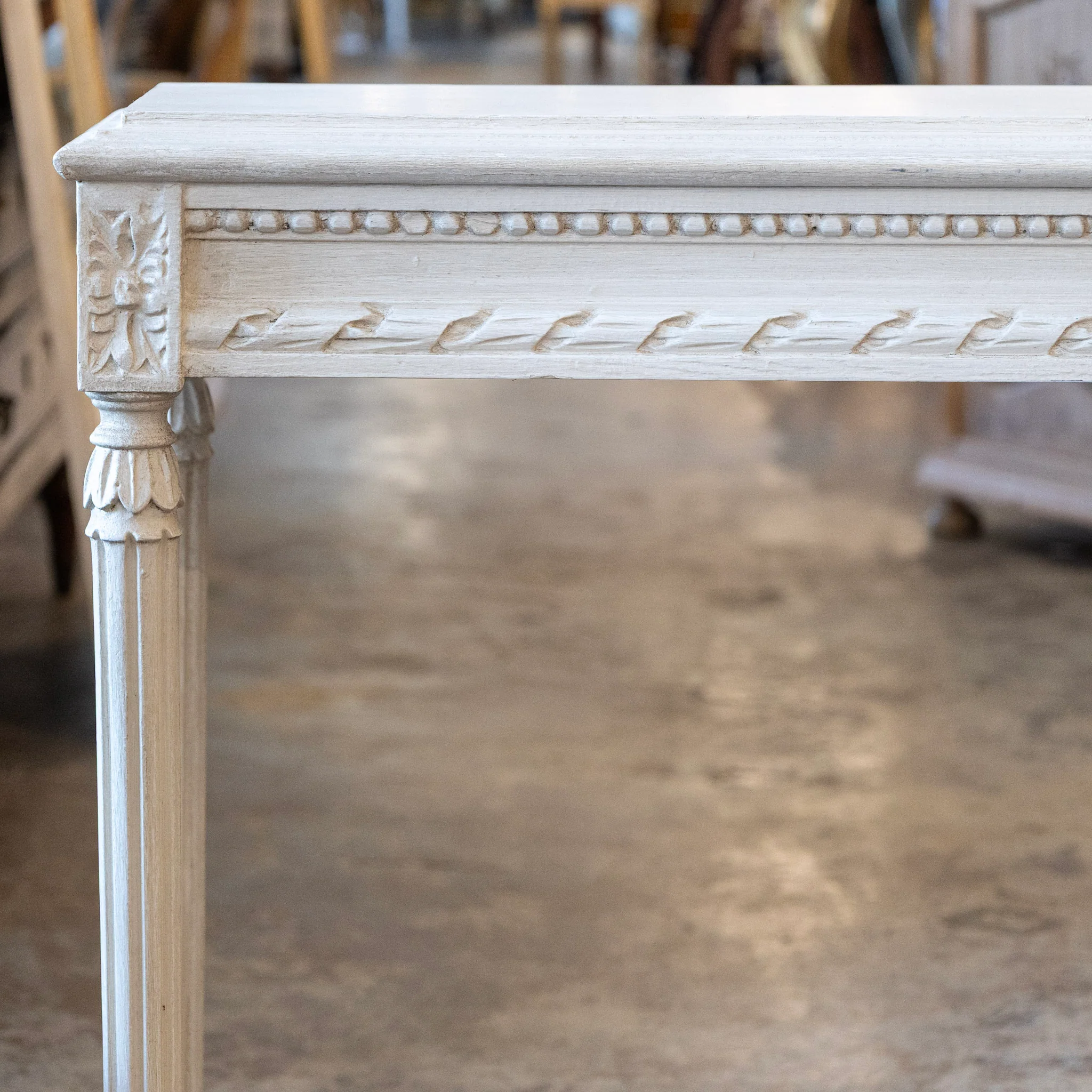 Swedish Carved Console Table – Antique White Finish - Image 3