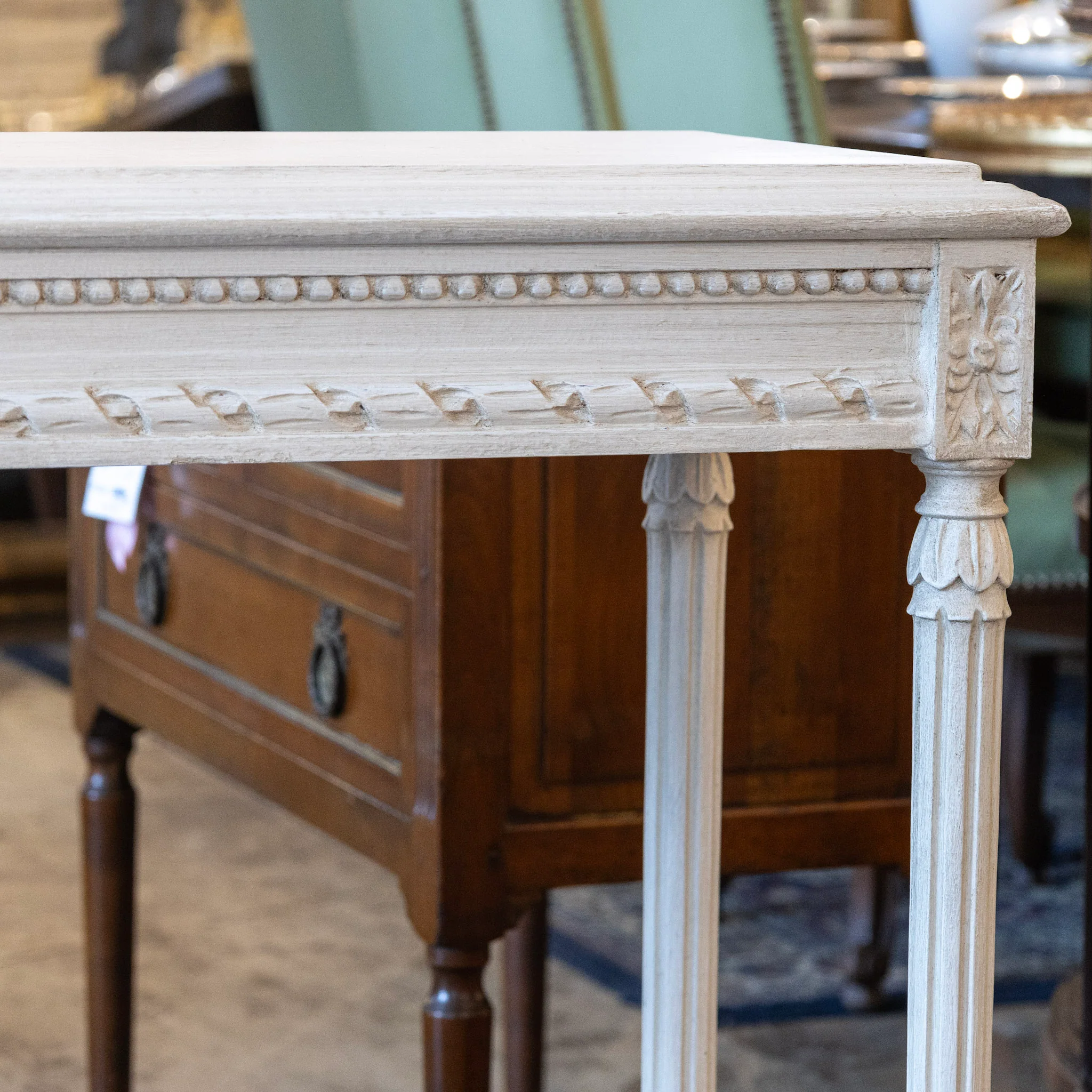 Swedish Carved Console Table – Antique White Finish - Image 4