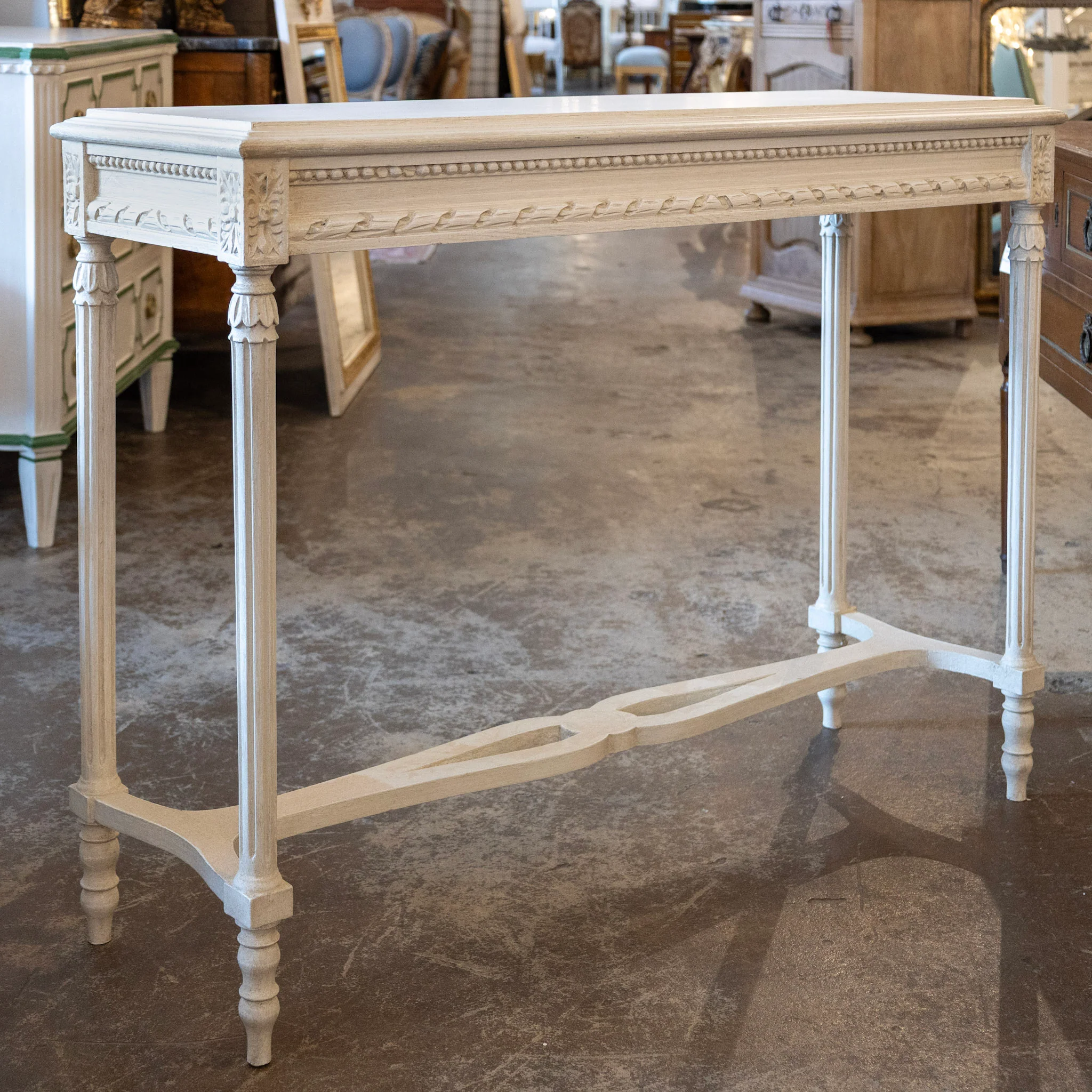 Swedish Carved Console Table – Antique White Finish - Image 5