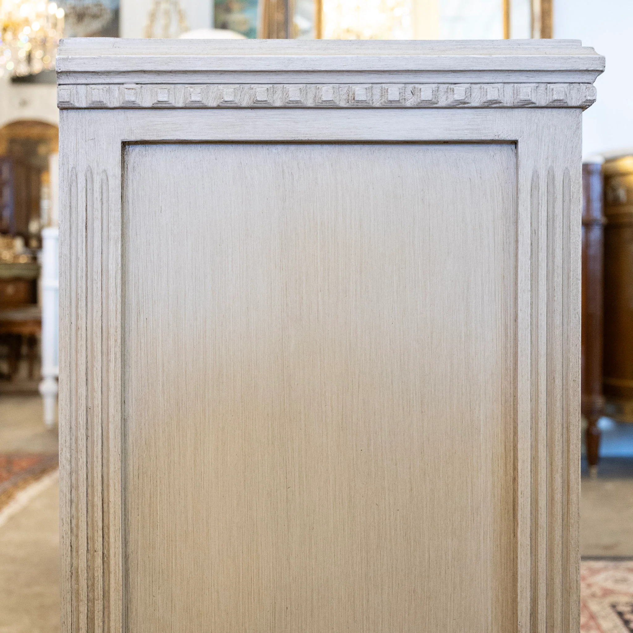 Swedish 3-Drawer Nightstand – Closed Diamond Trim & Brass Pulls in Grey - Image 4