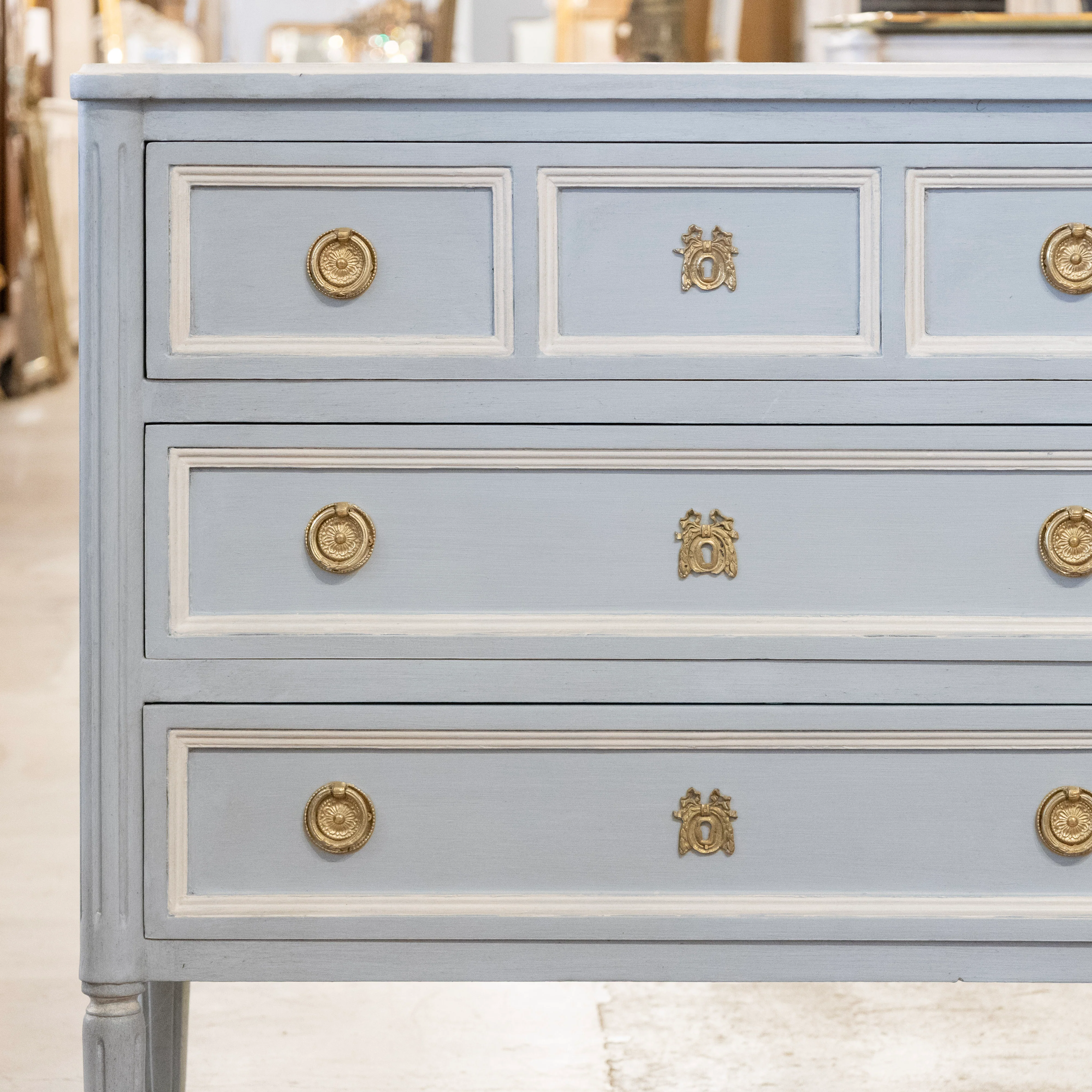 Swedish 3-Drawer Chest – Rounded Corners & White Trim in Blue - Image 4