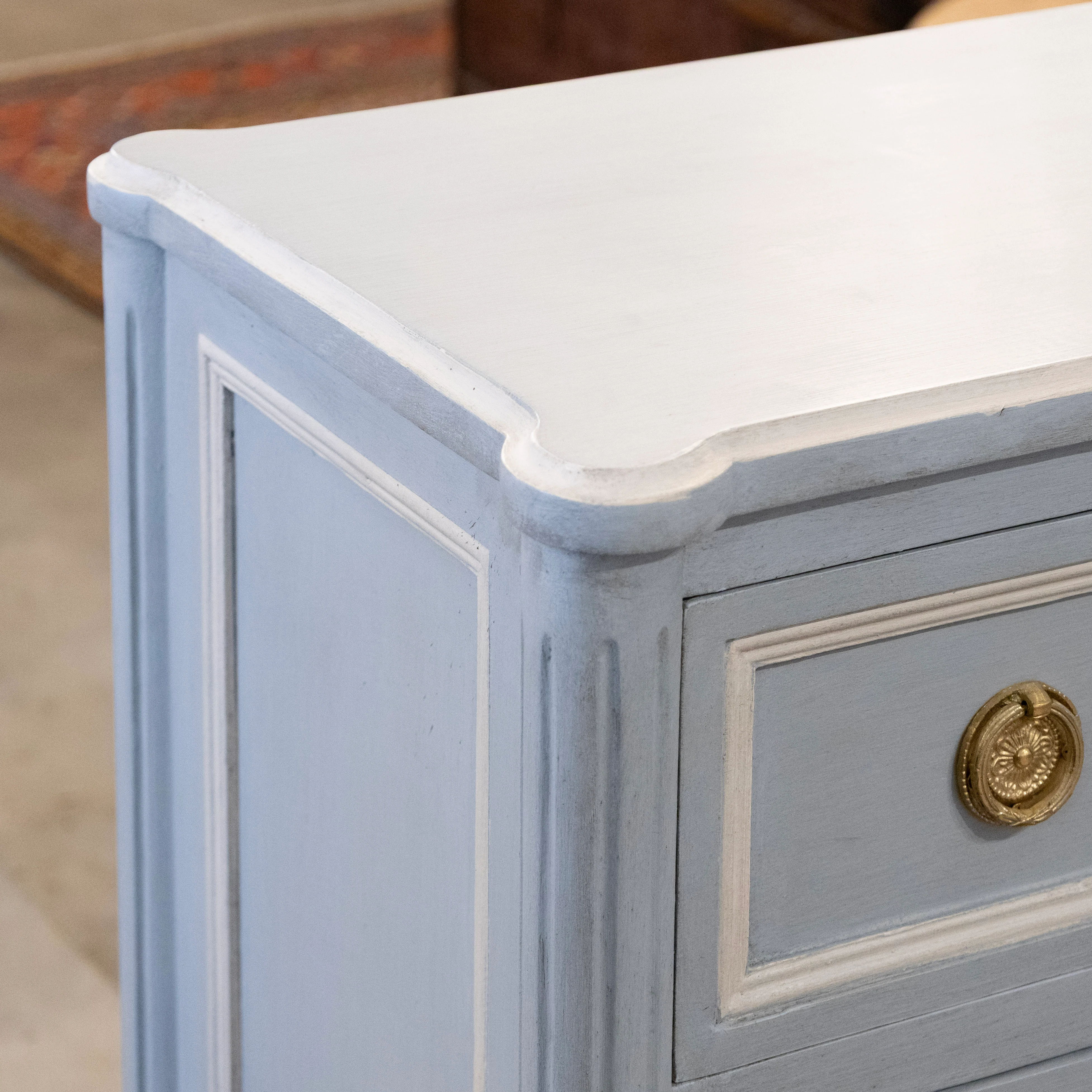 Swedish 3-Drawer Chest – Rounded Corners & White Trim in Blue - Image 8
