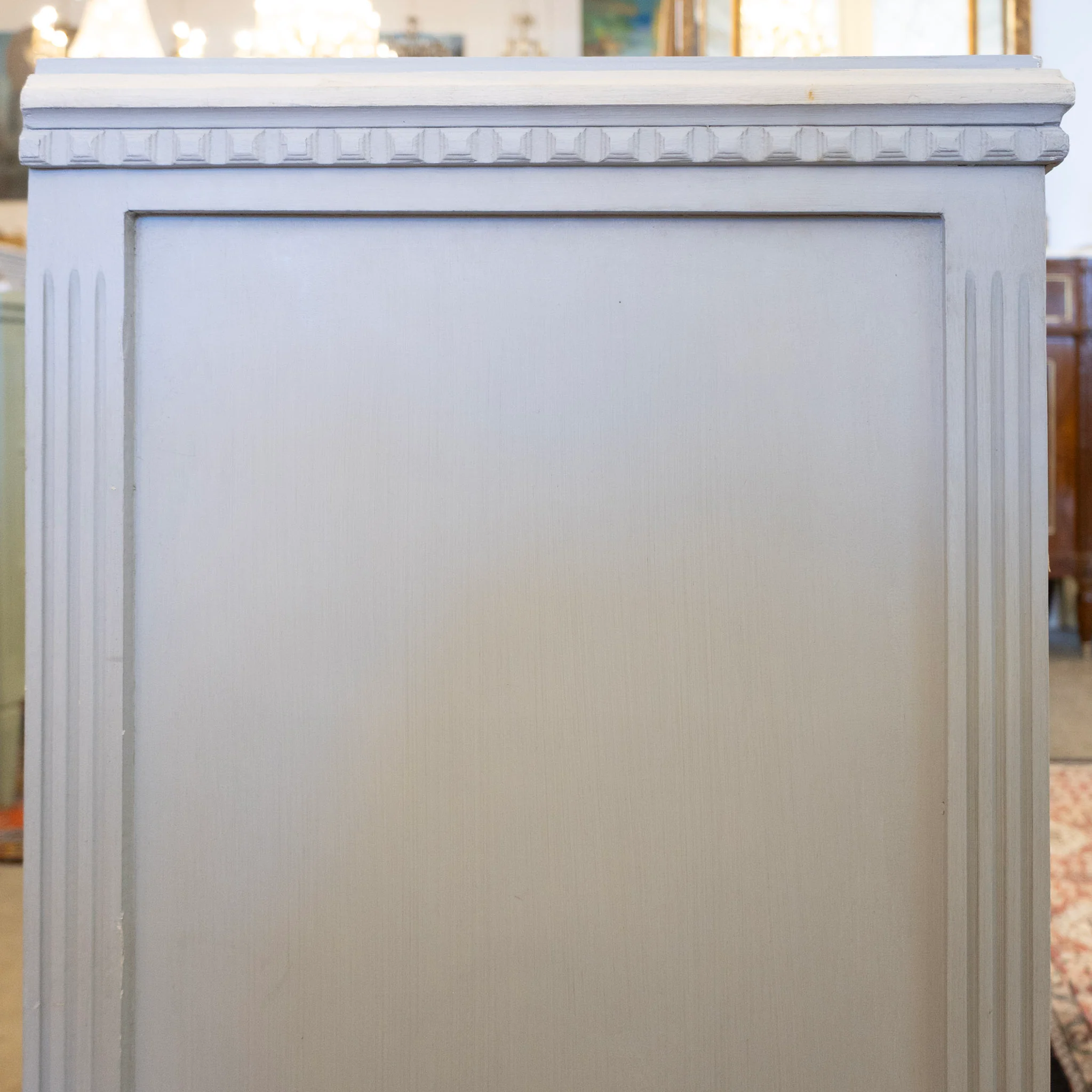 Swedish 3-Drawer Nightstand – Open Carved Circle White Trim in Blue - Image 4