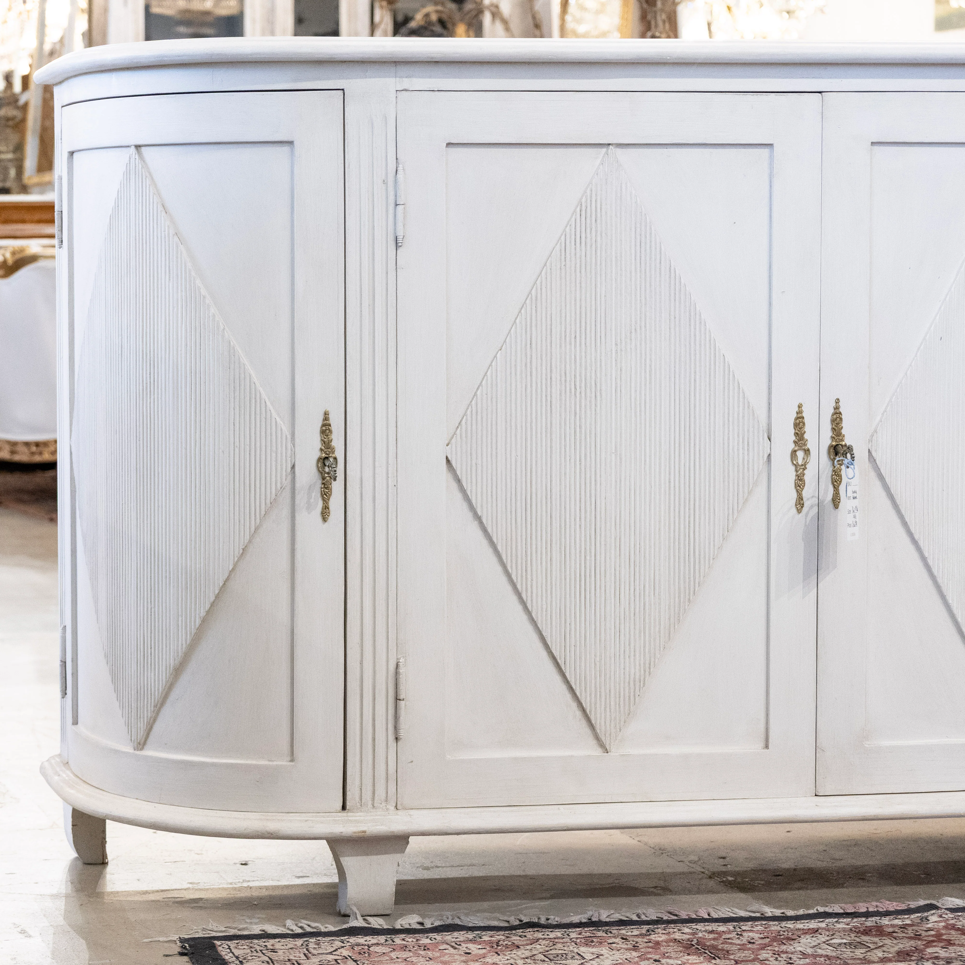 Swedish Demilune Sideboard –  Diamond Reeded Doors in Antique White - Image 2