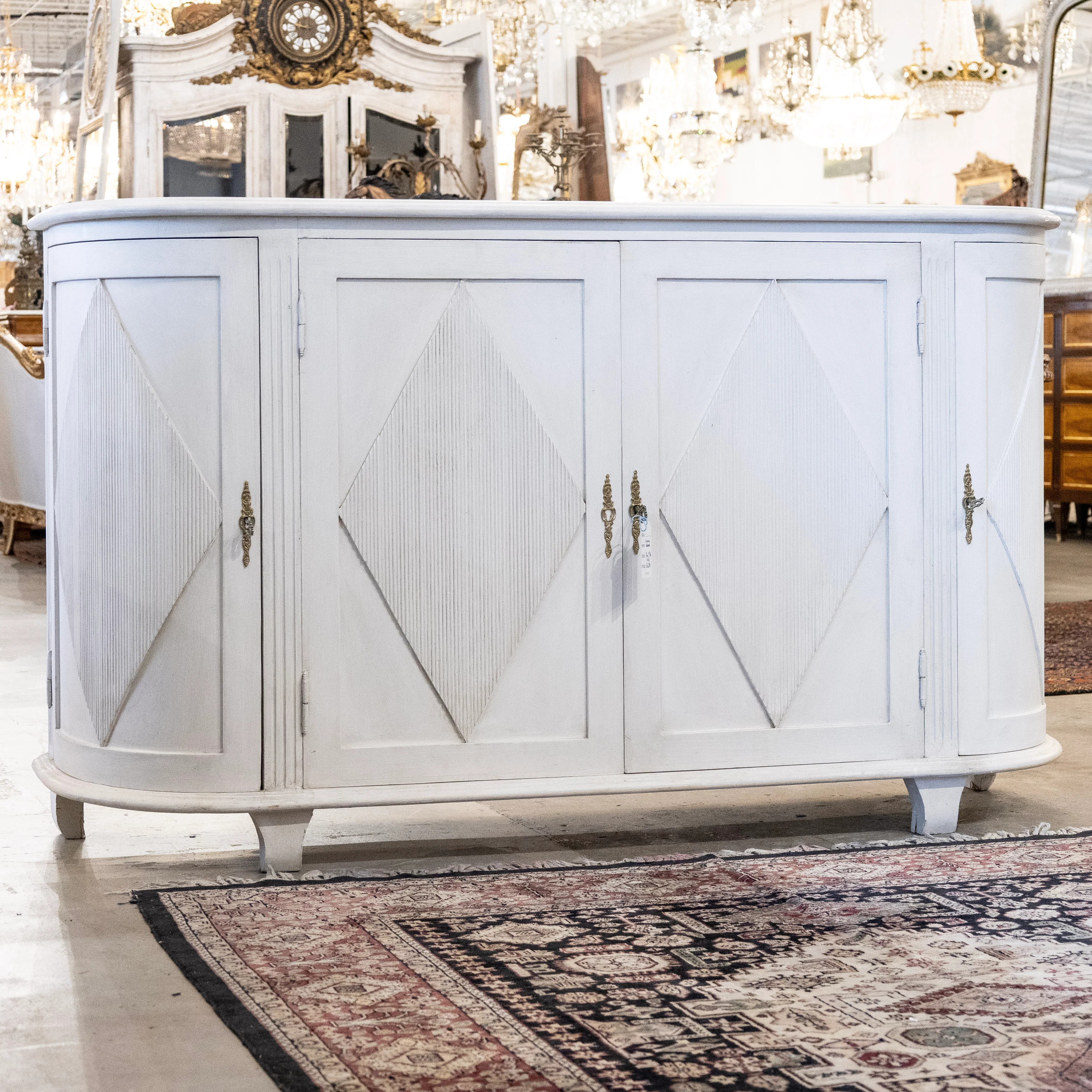 Swedish Demilune Sideboard –  Diamond Reeded Doors in Antique White - Image 3