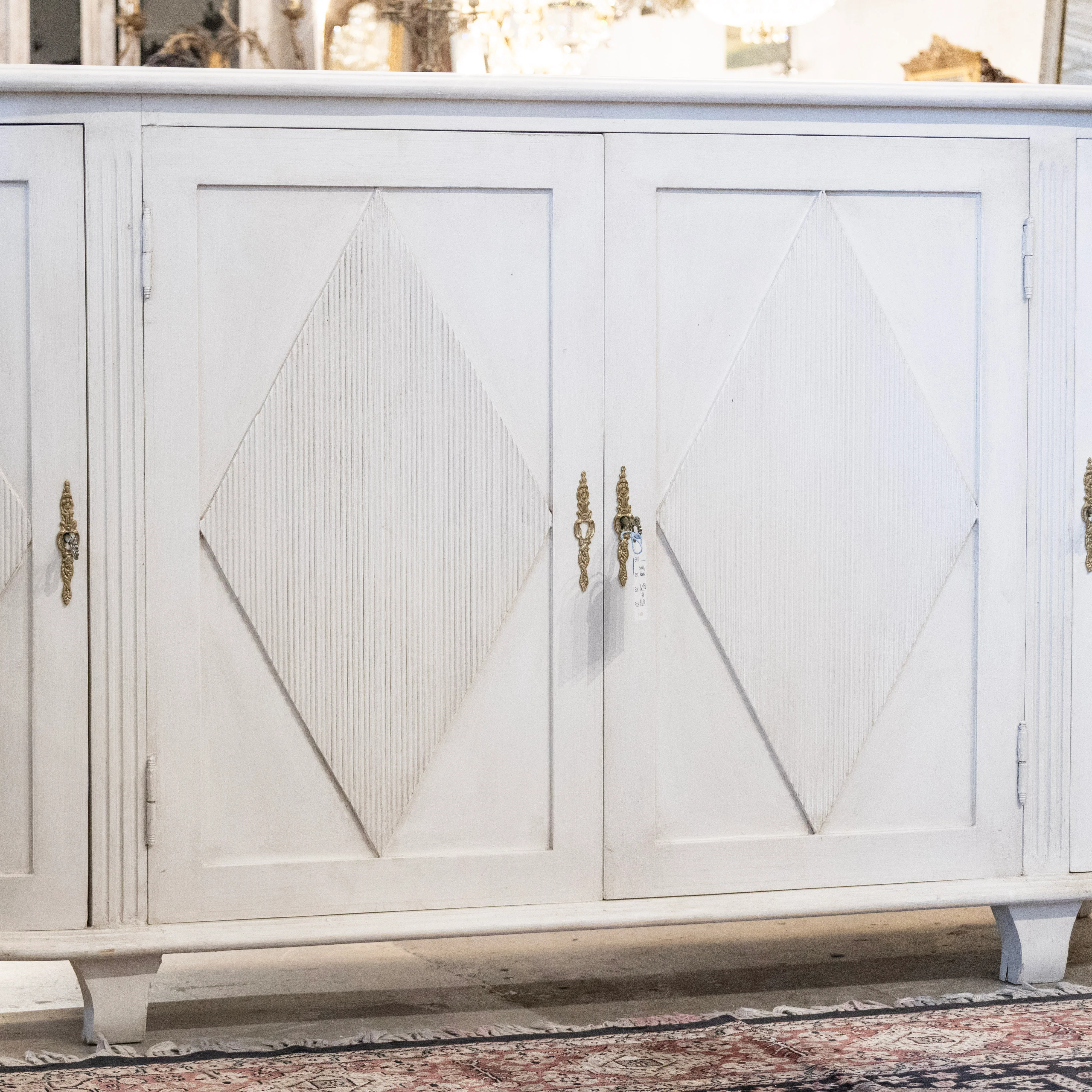 Swedish Demilune Sideboard –  Diamond Reeded Doors in Antique White - Image 4