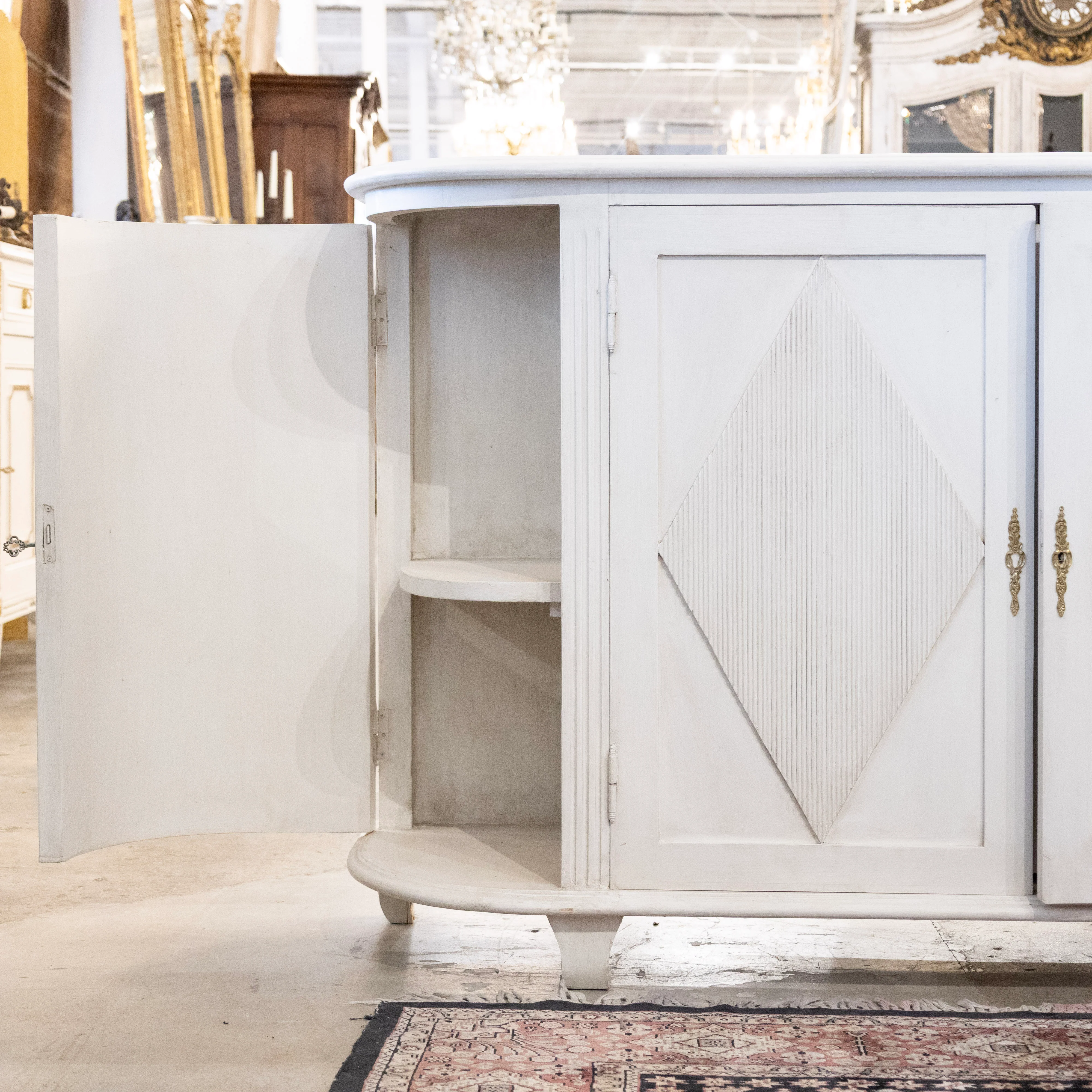 Swedish Demilune Sideboard –  Diamond Reeded Doors in Antique White - Image 6