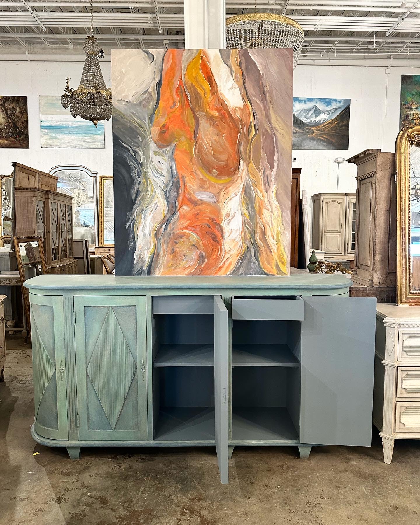 Swedish Demilune Sideboard in Textured Aqua Finish - Image 3