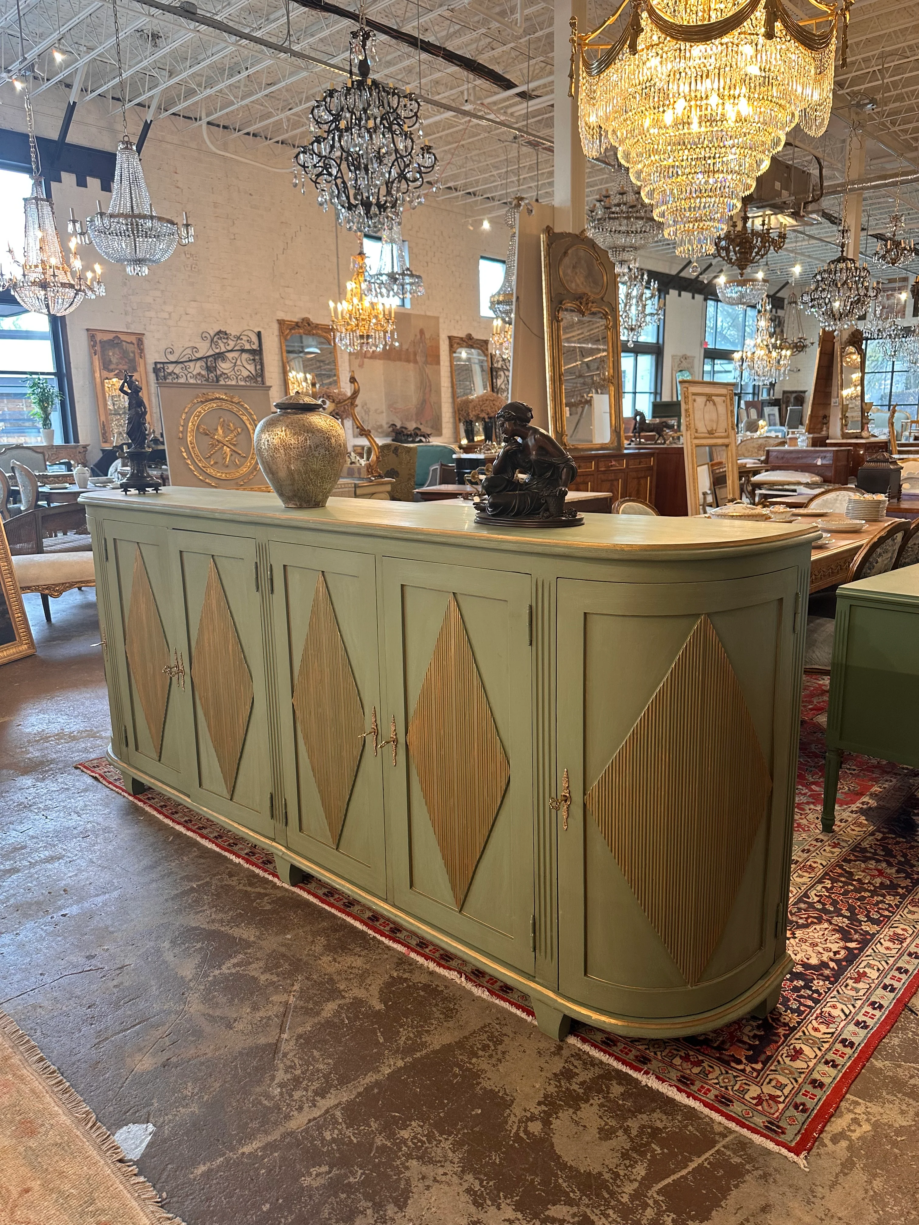 Swedish Diamond Demilune Sideboard in Green with Gold - Image 3