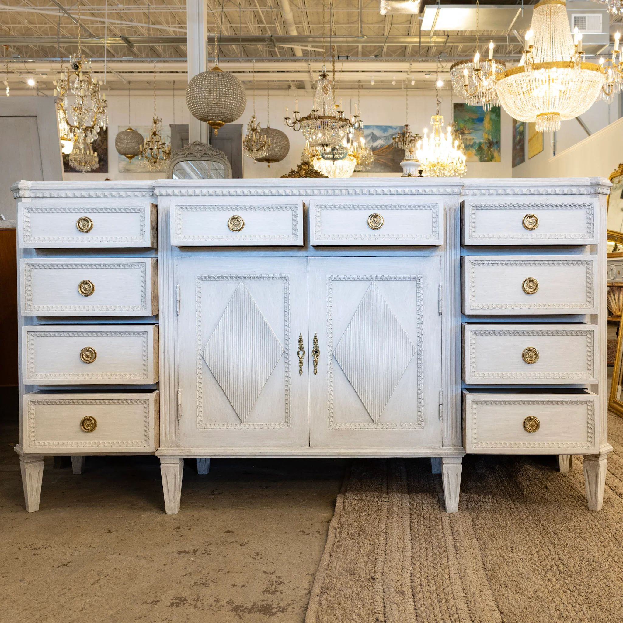 Swedish Diamond Front Buffet – Reeded Trim in Antique White - Image 2