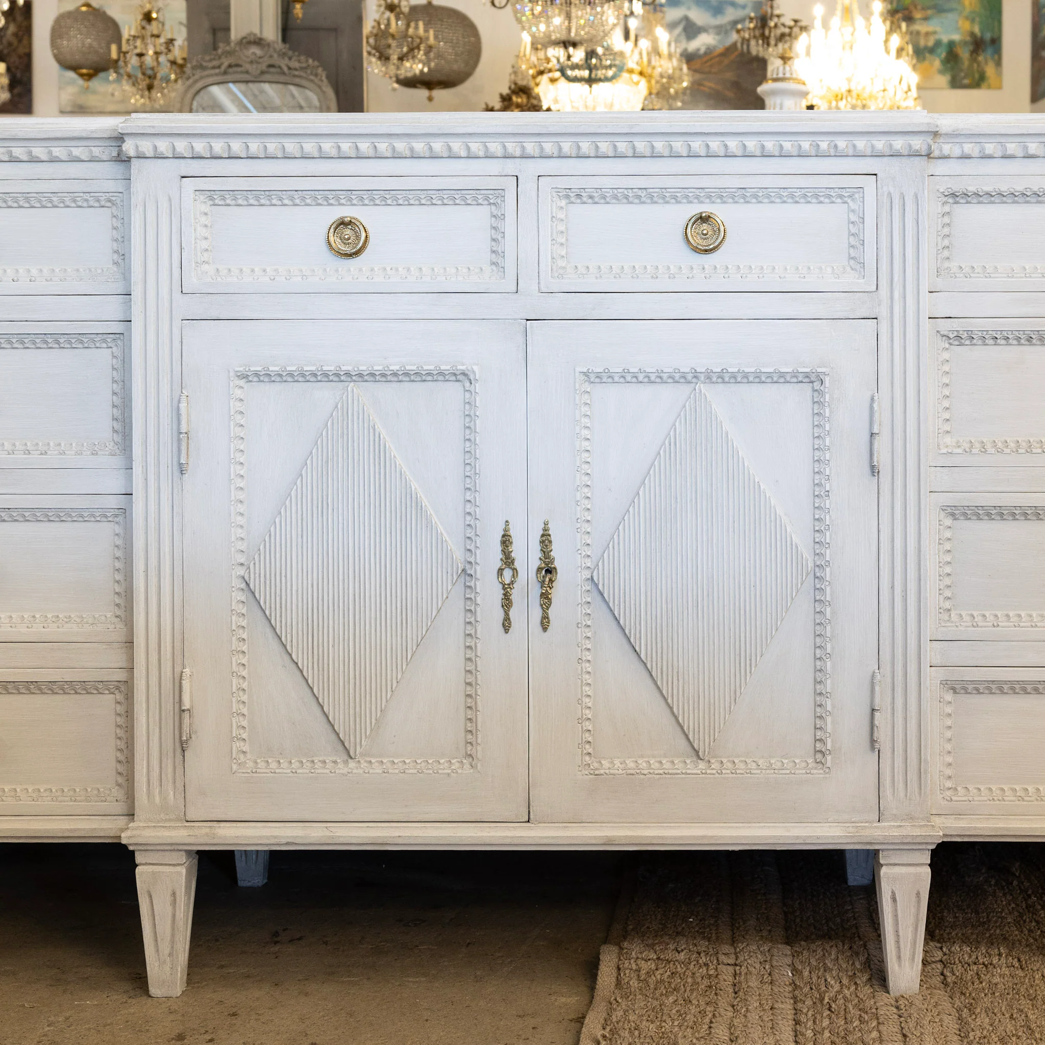 Swedish Diamond Front Buffet – Reeded Trim in Antique White - Image 3