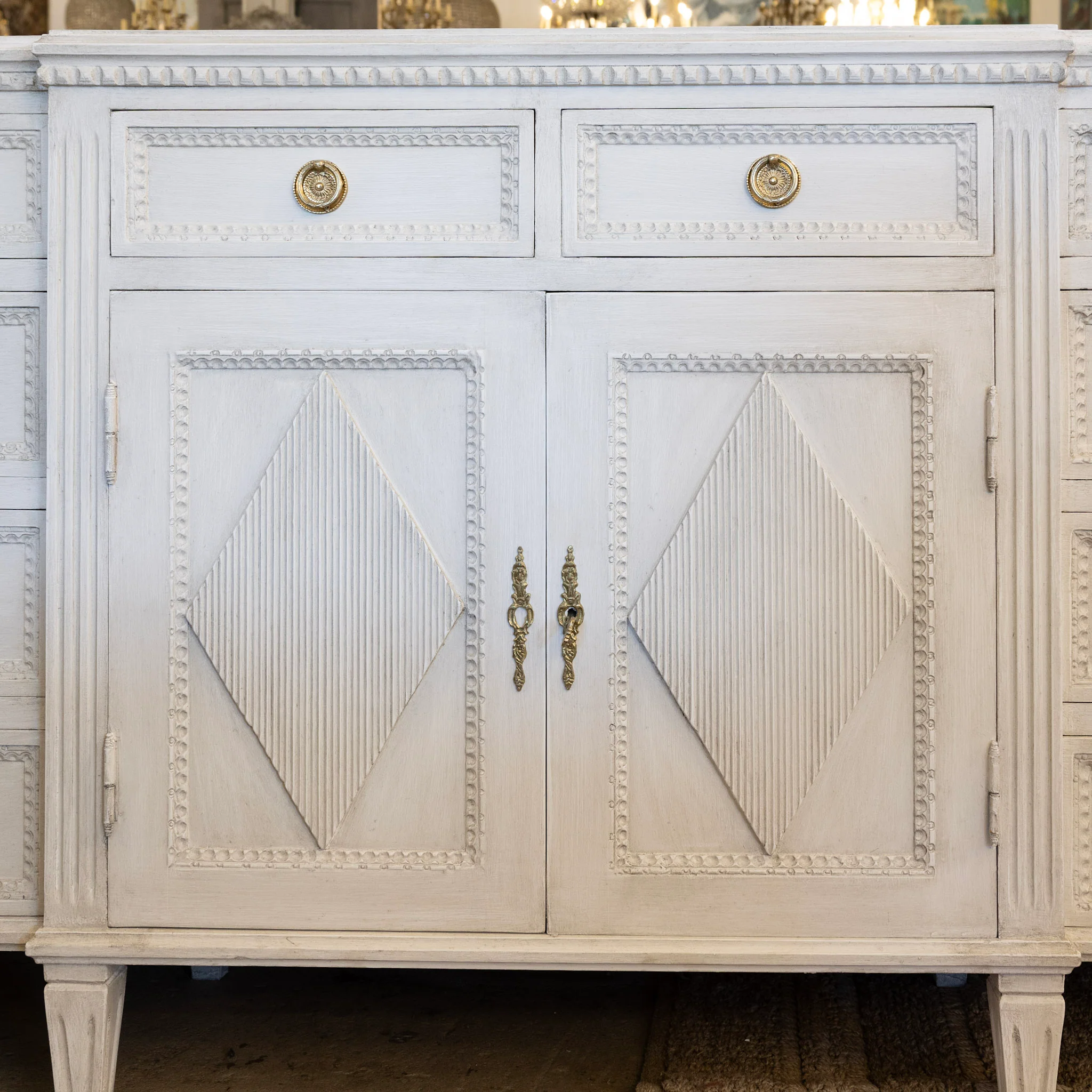 Swedish Diamond Front Buffet – Reeded Trim in Antique White - Image 5