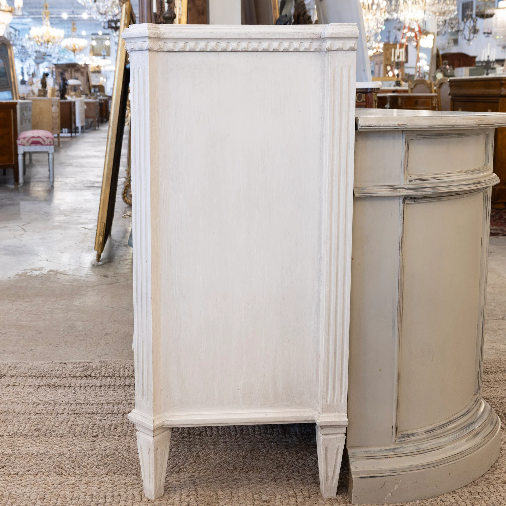 Swedish Diamond Front Buffet – Reeded Trim in Antique White - Image 7