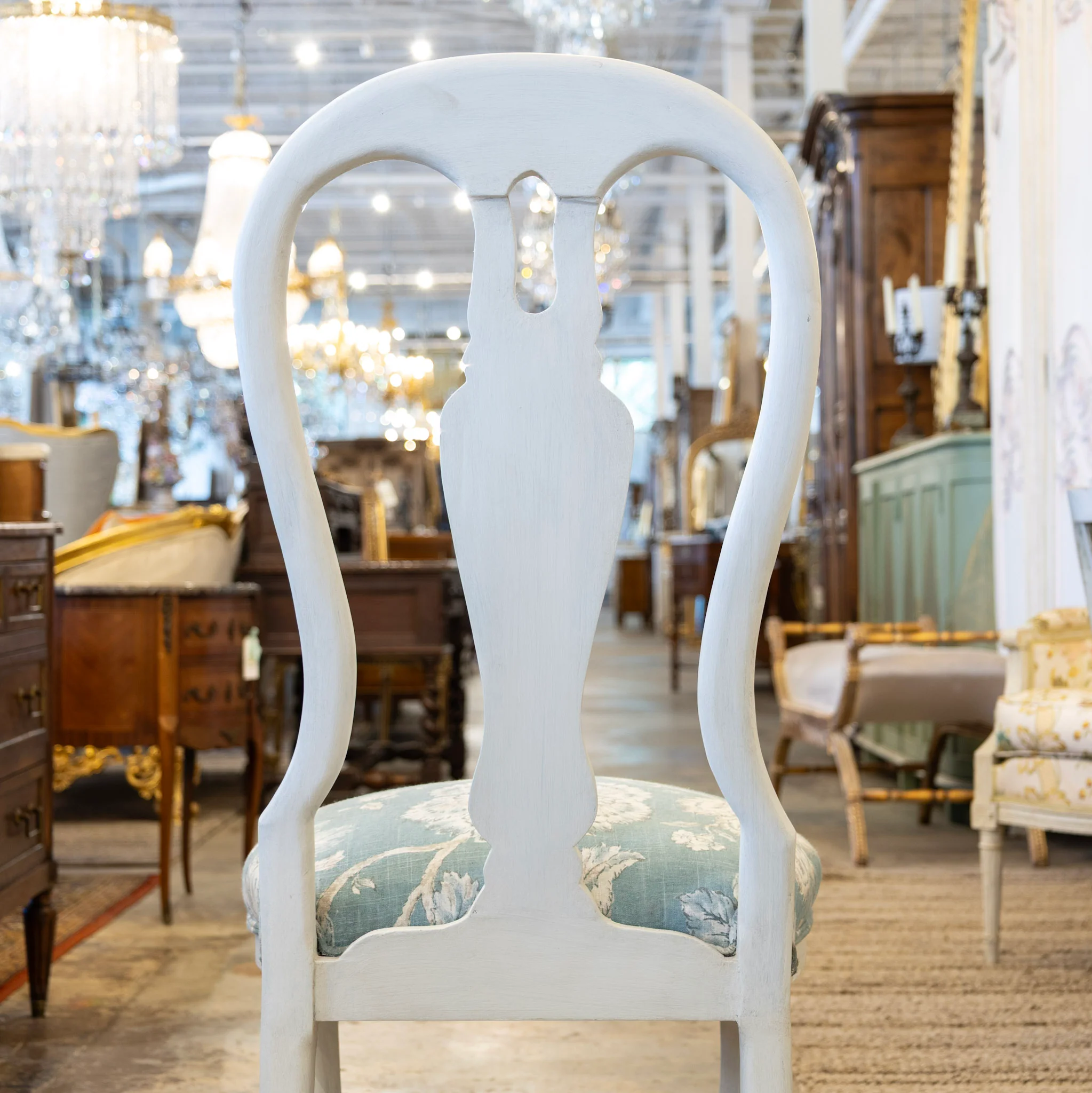 Swedish Dining Chair – Dove White with Blue Floral Upholstery - Image 6