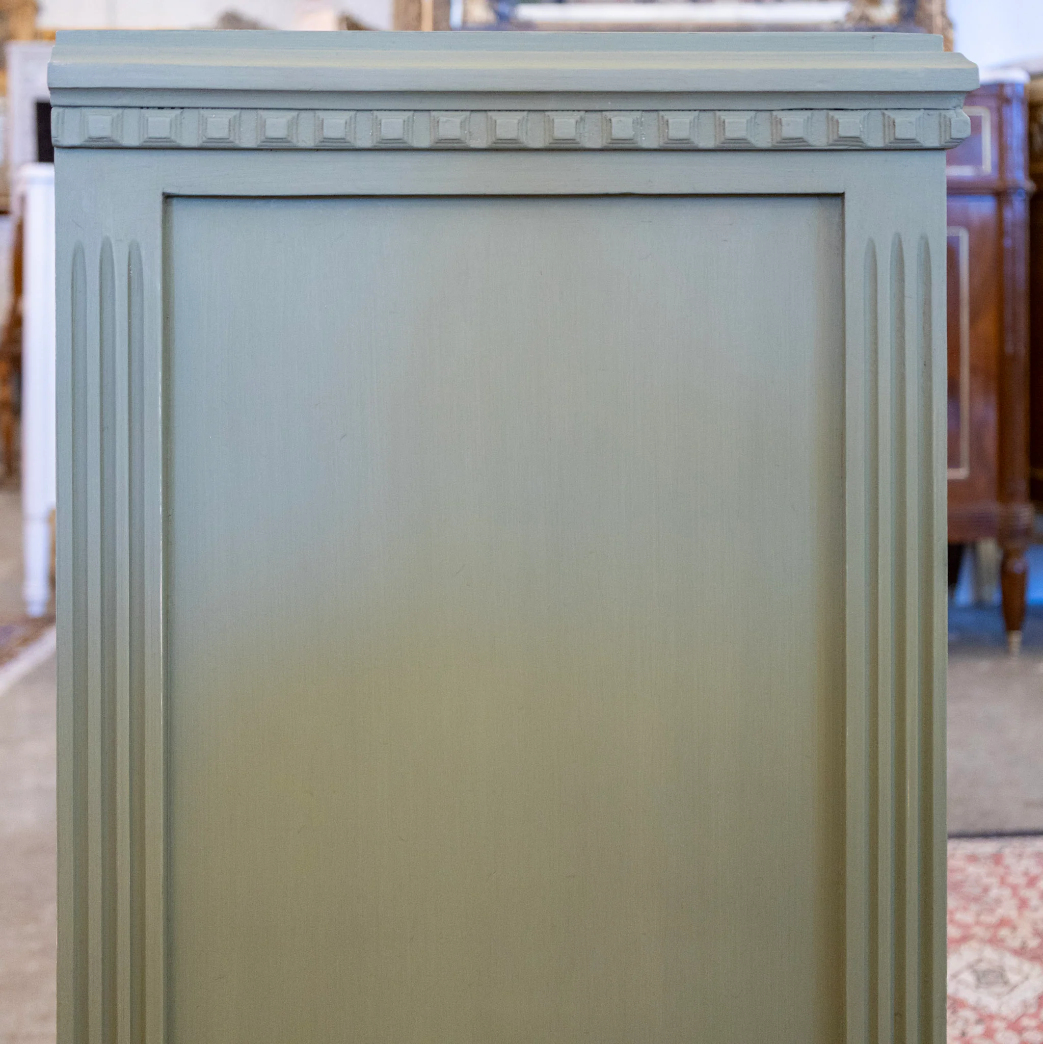 Swedish 3-Drawer Nightstand– Round Brass Pulls & Tapered Legs in Green - Image 5