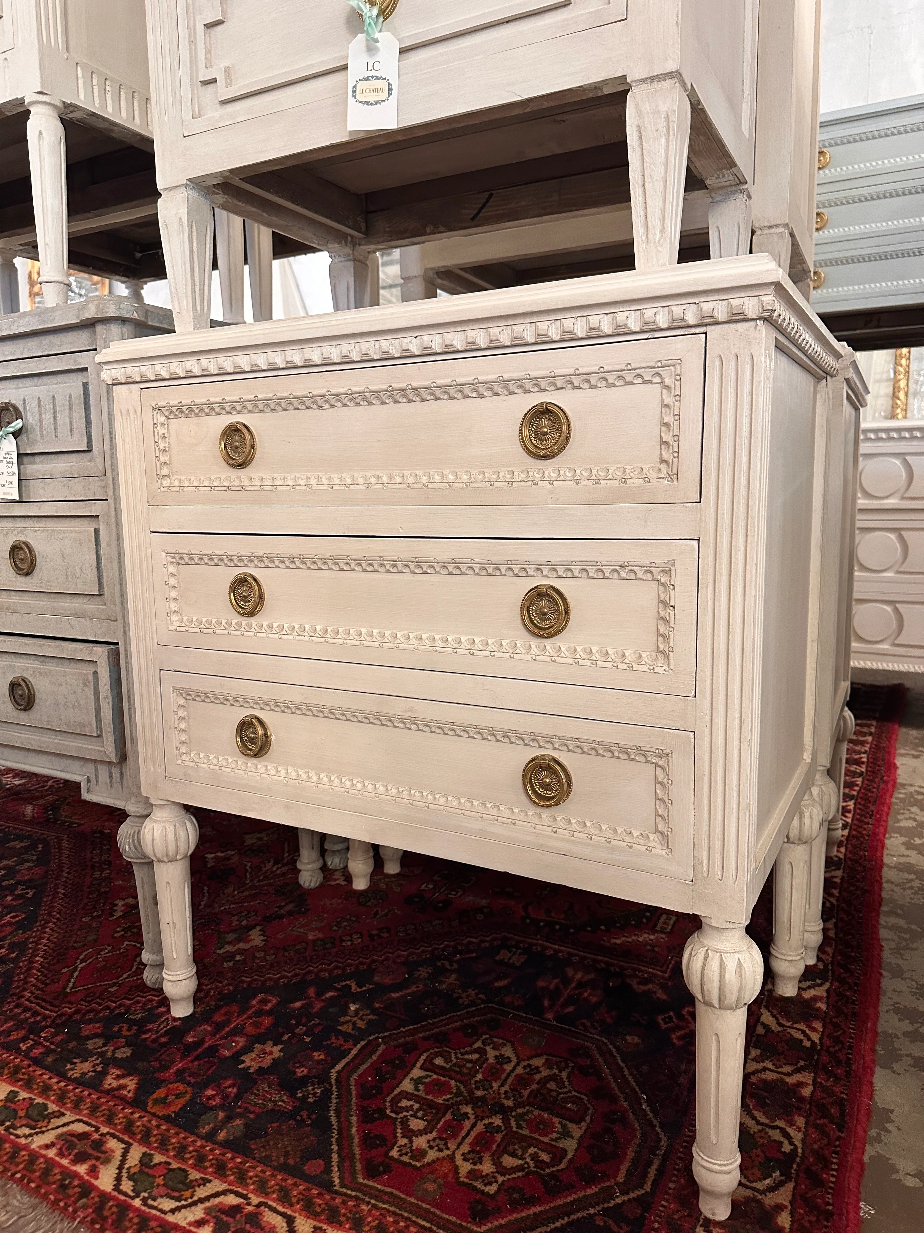 Swedish Nightstand with Beaded Drawers and Carved Ballerina Legs - Image 2