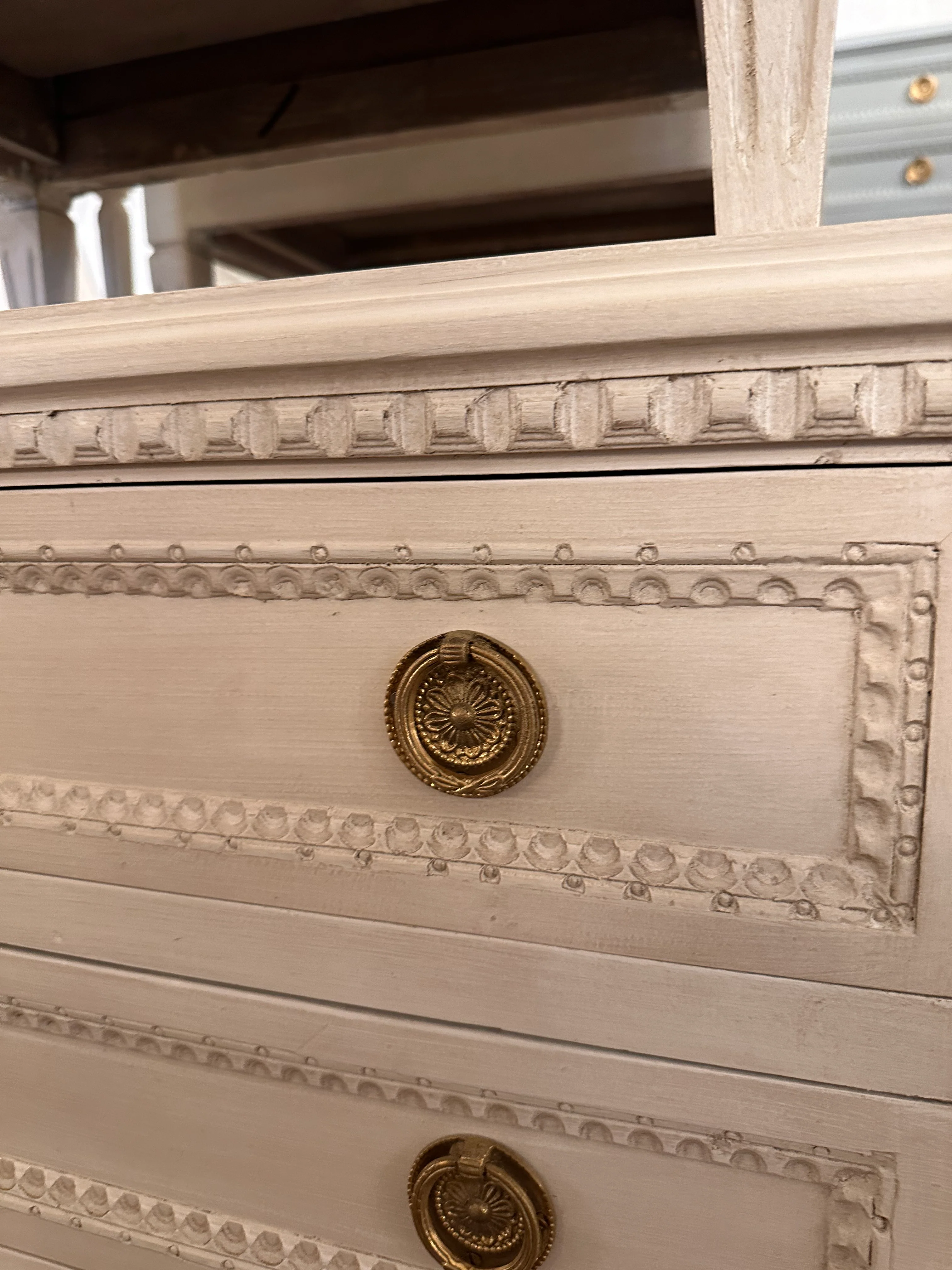 Swedish Nightstand with Beaded Drawers and Carved Ballerina Legs - Image 3