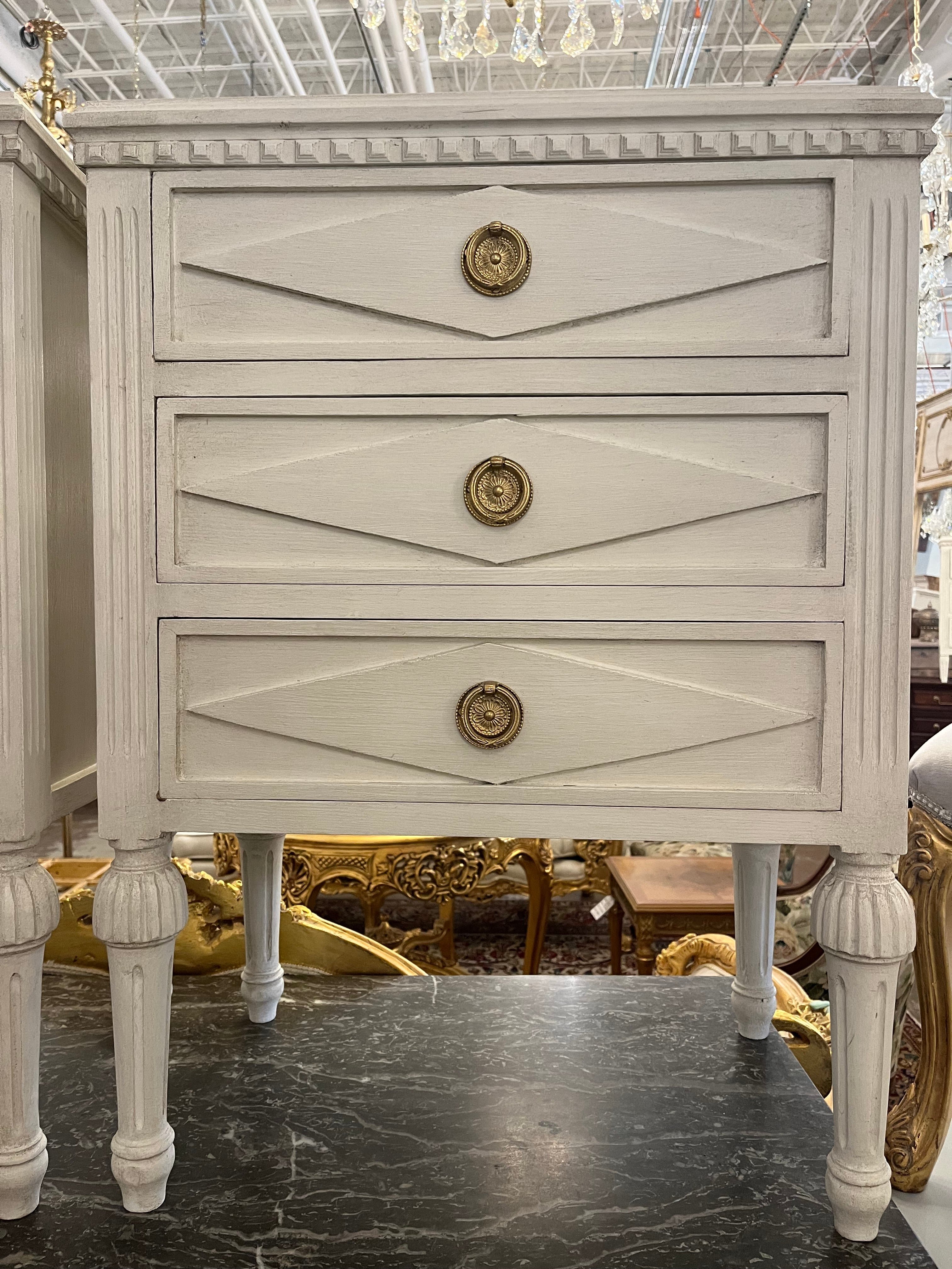 Swedish Nightstand with Carved Diamond Blocks