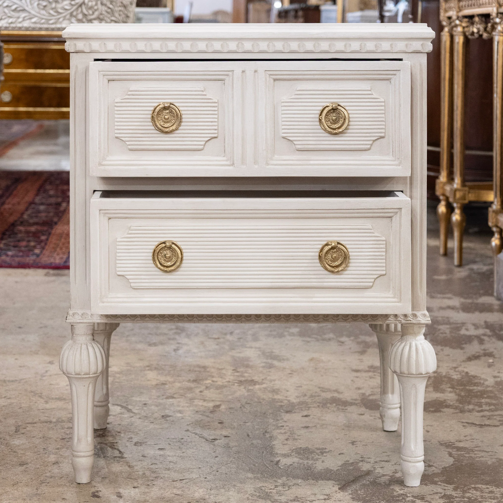 Swedish Painted 2-Drawer Short Nightstand – Antique White - Image 2