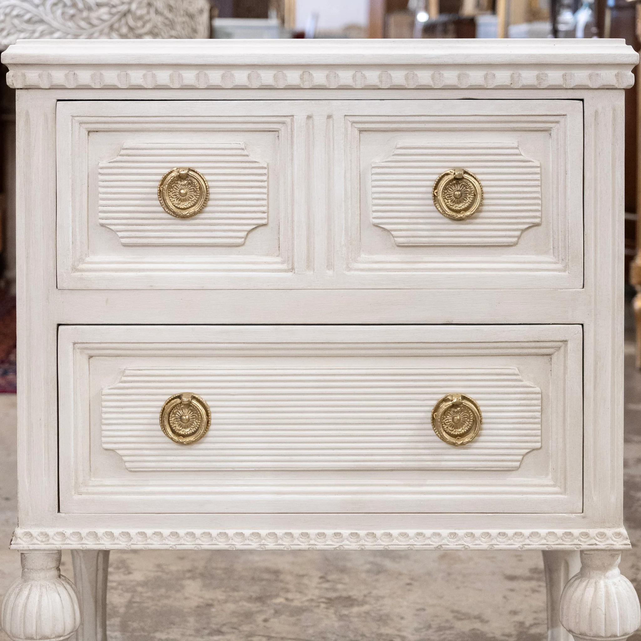 Swedish Painted 2-Drawer Short Nightstand – Antique White - Image 3