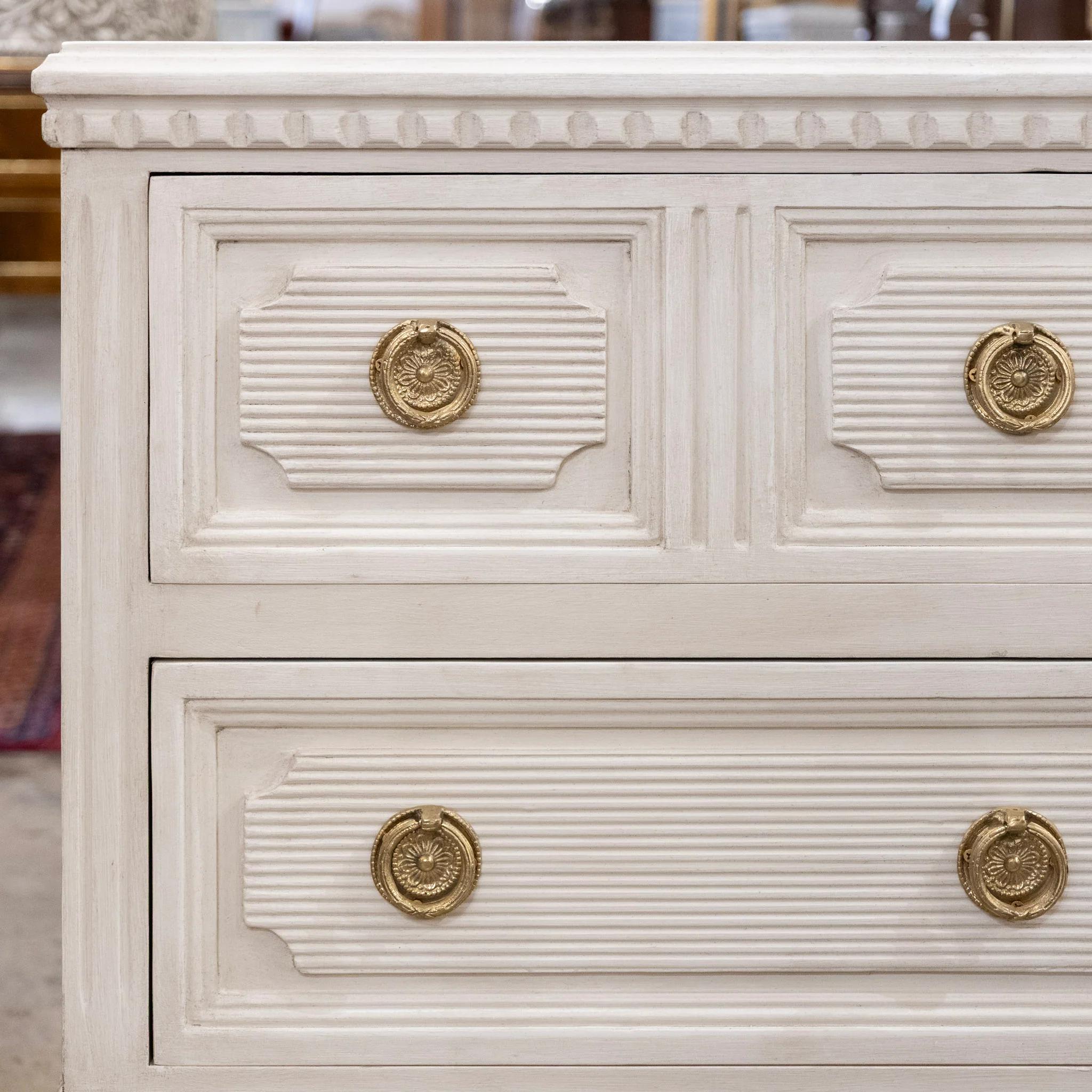 Swedish Painted 2-Drawer Short Nightstand – Antique White - Image 4