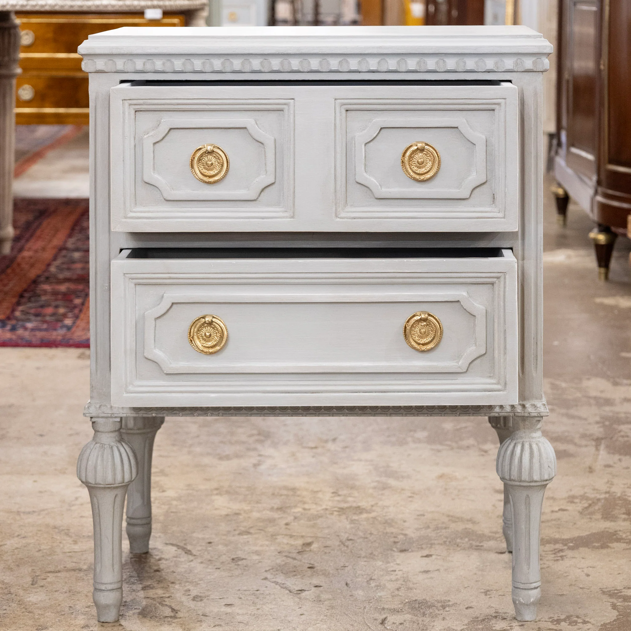 Swedish Painted 2-Drawer Short Nightstand – French Grey - Image 2