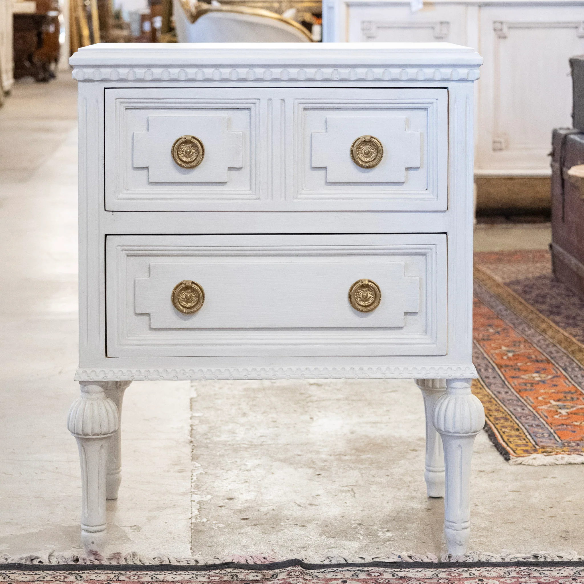Swedish Painted 2-Drawer Short Nightstand – Dove White