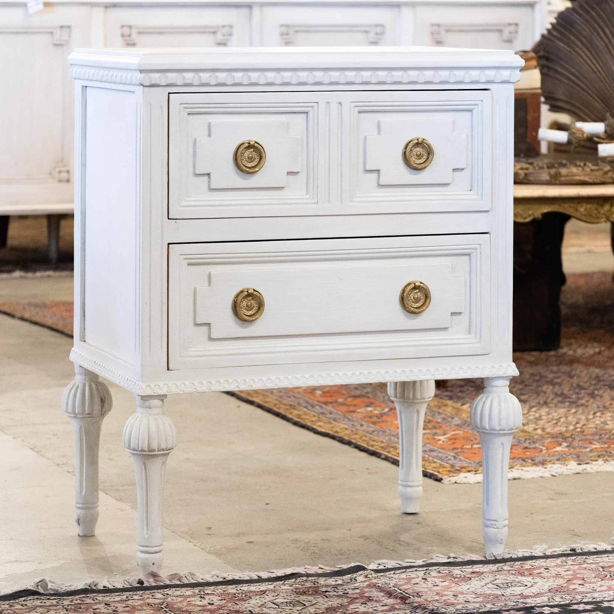 Swedish Painted 2-Drawer Short Nightstand – Dove White - Image 2