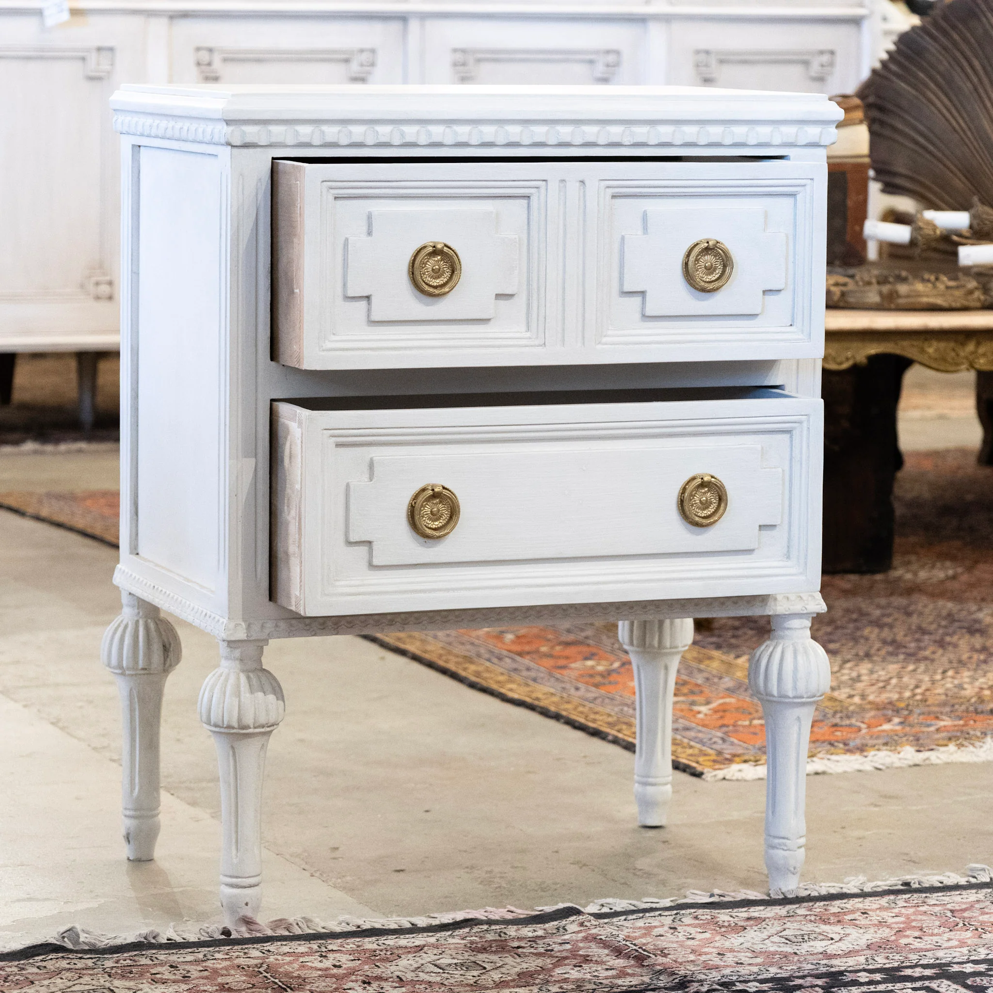 Swedish Painted 2-Drawer Short Nightstand – Dove White - Image 3