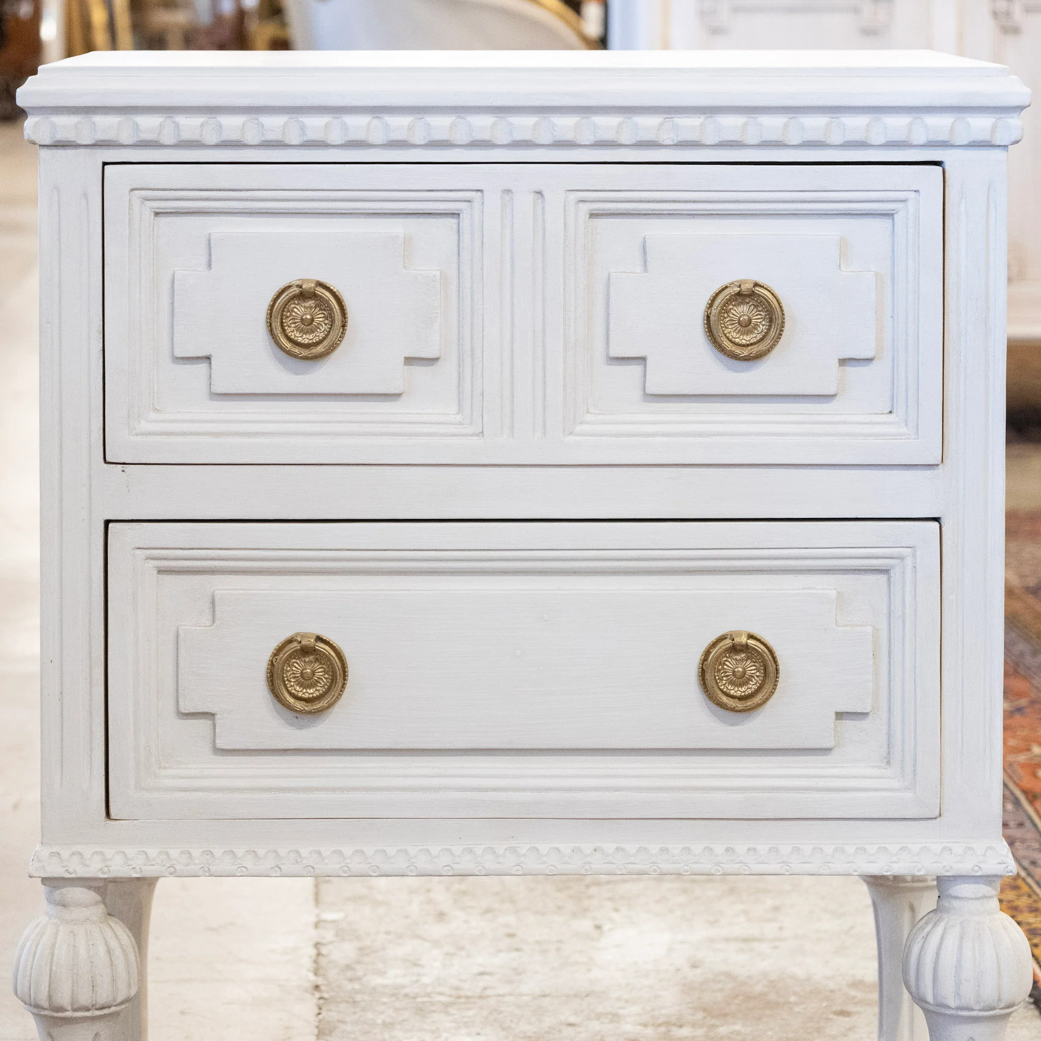 Swedish Painted 2-Drawer Short Nightstand – Dove White - Image 4
