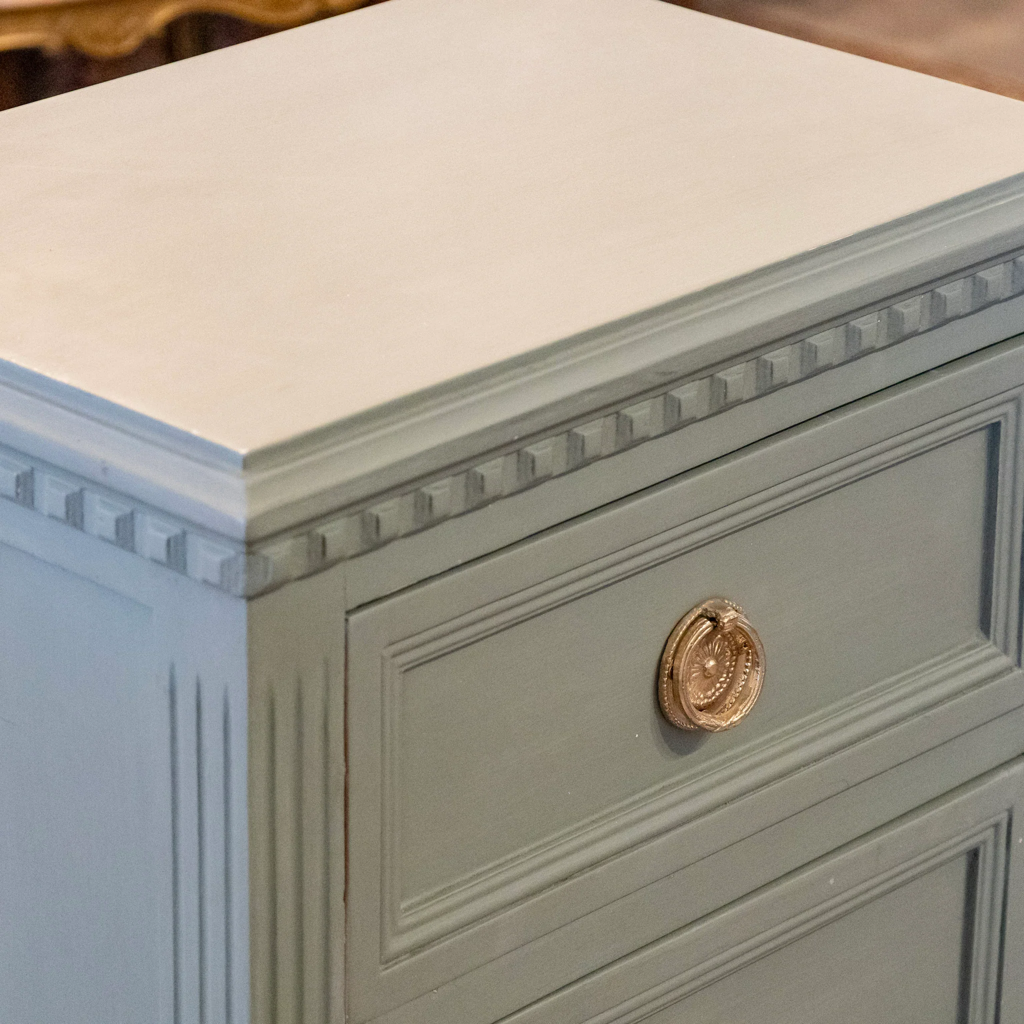 Swedish Painted 3-Drawer Nightstand with Fluted Trim in Pine Green - Image 6