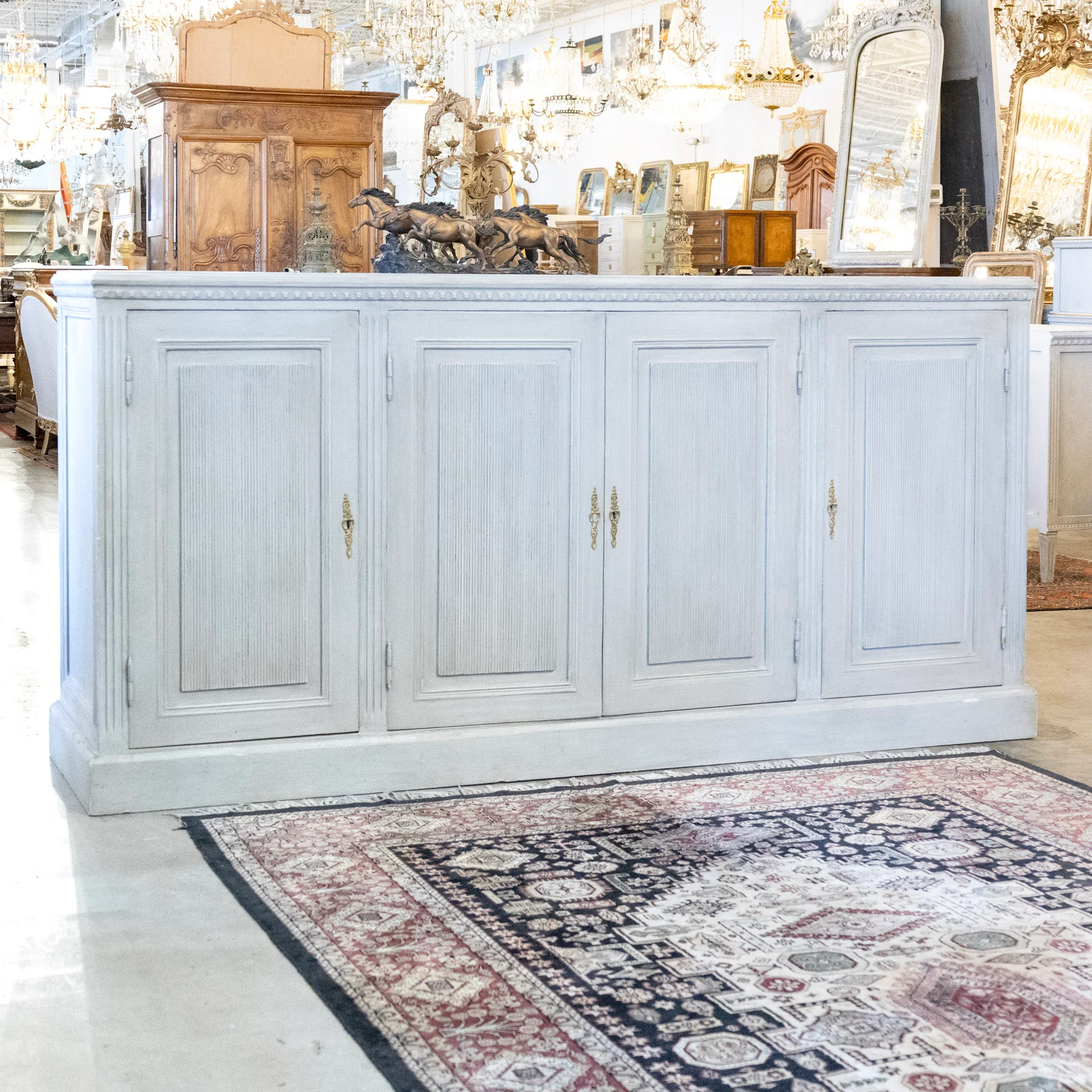 Swedish Painted Sideboard – Reeded Panels & Brass Hardware in French Grey - Image 2
