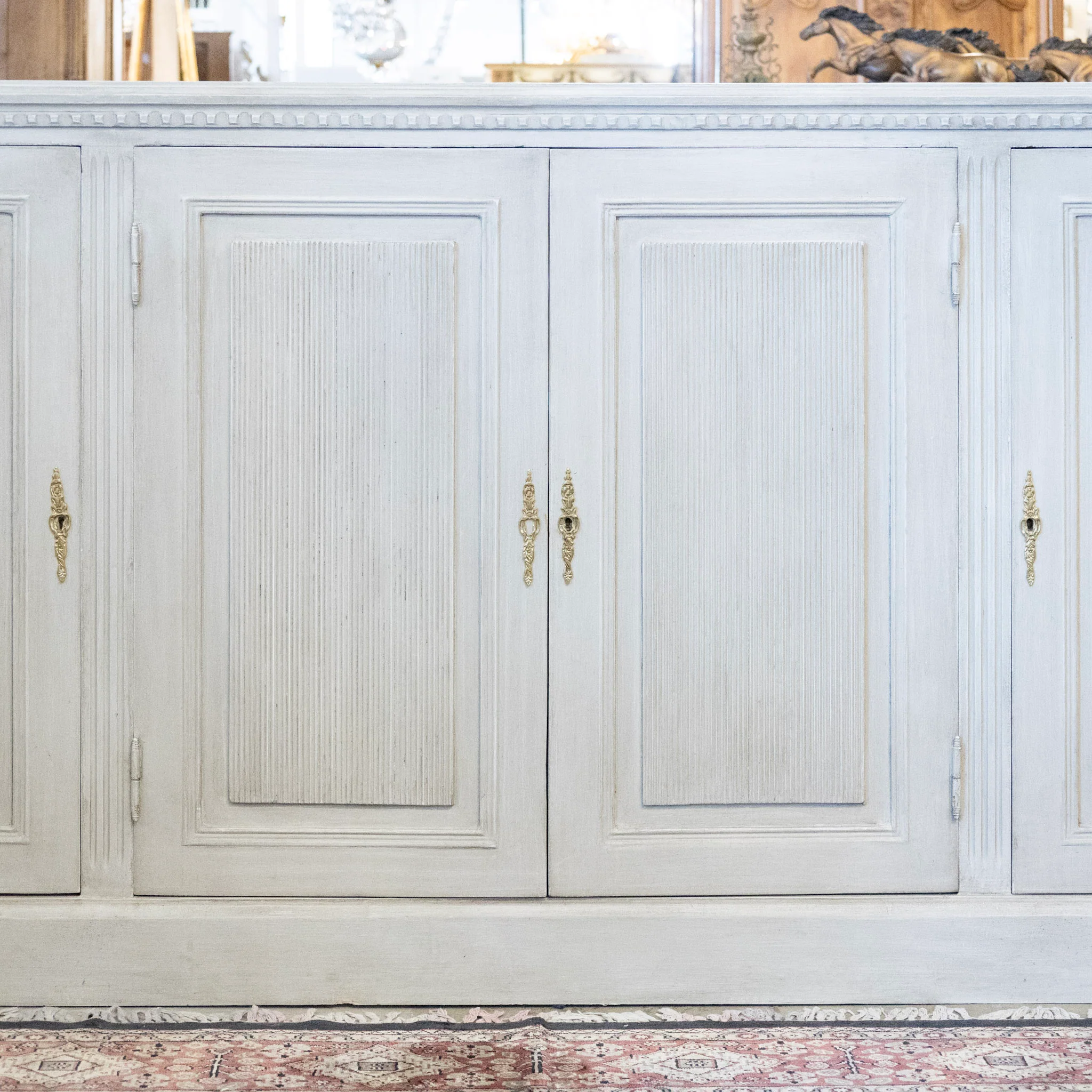 Swedish Painted Sideboard – Reeded Panels & Brass Hardware in French Grey - Image 5