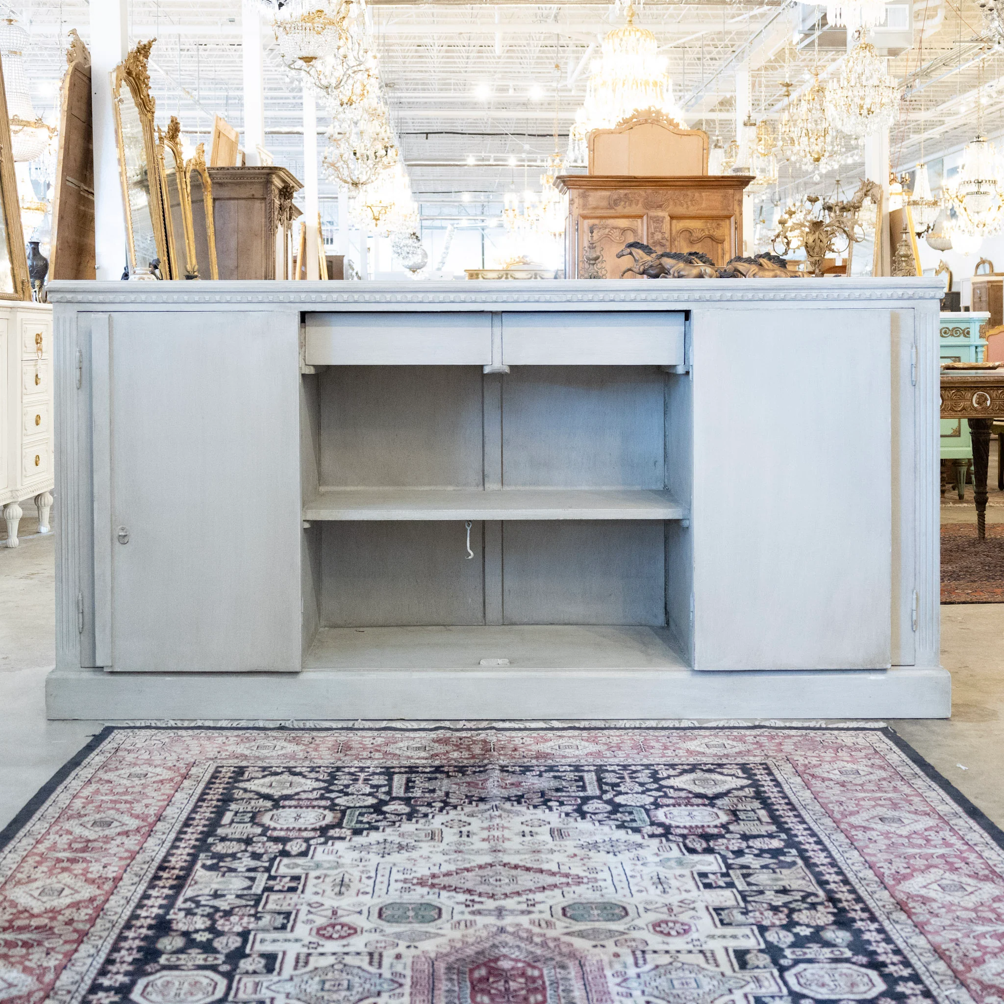 Swedish Painted Sideboard – Reeded Panels & Brass Hardware in French Grey - Image 6