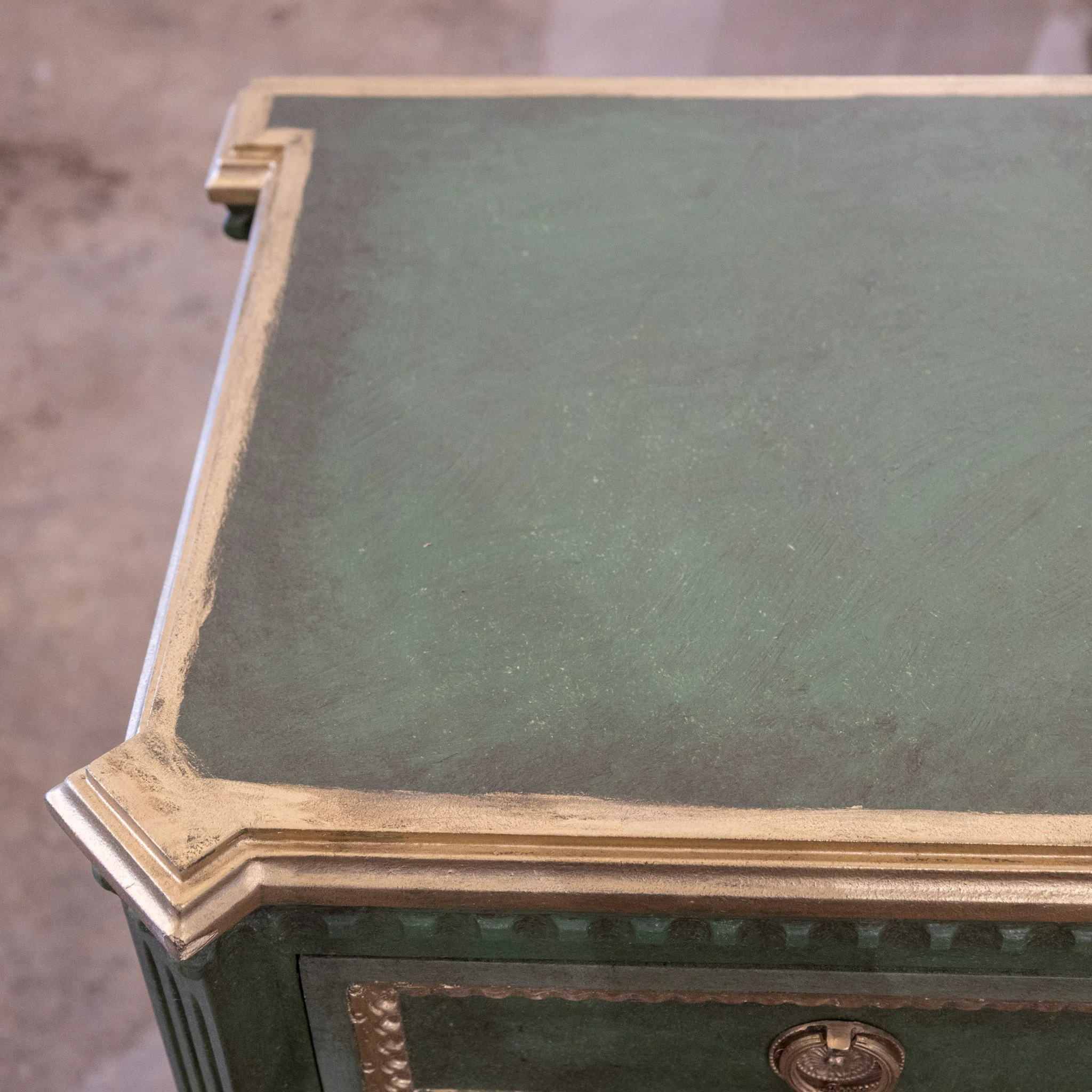 Swedish Painted Ten Drawer Sideboard – Green with Gold Diamond Panels & Trim - Image 11