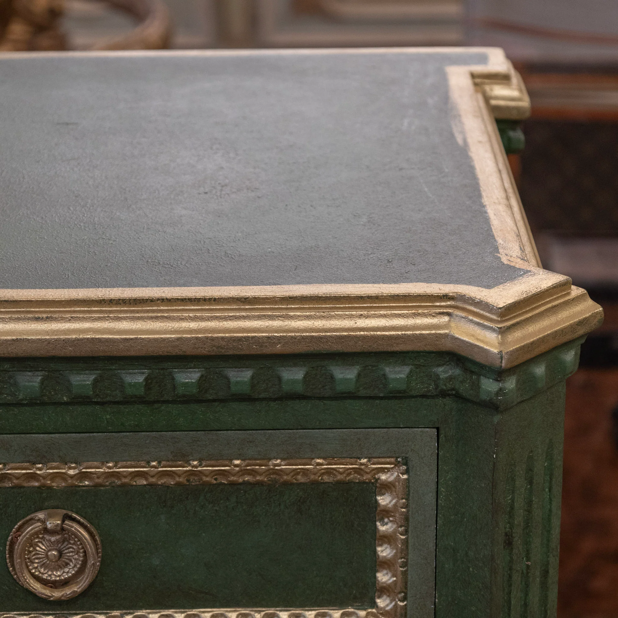 Swedish Painted Ten Drawer Sideboard – Green with Gold Diamond Panels & Trim - Image 12