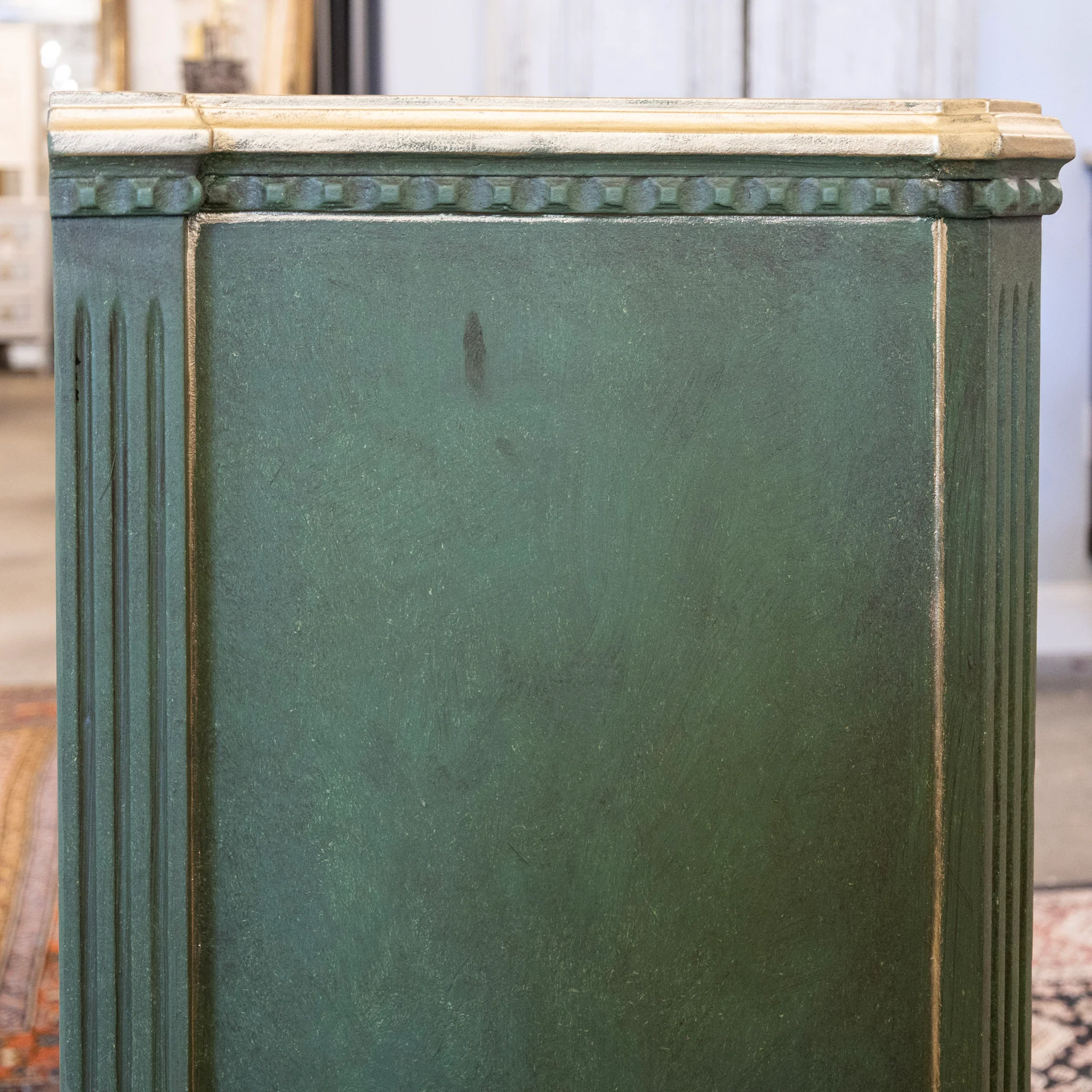 Swedish Painted Ten Drawer Sideboard – Green with Gold Diamond Panels & Trim - Image 9