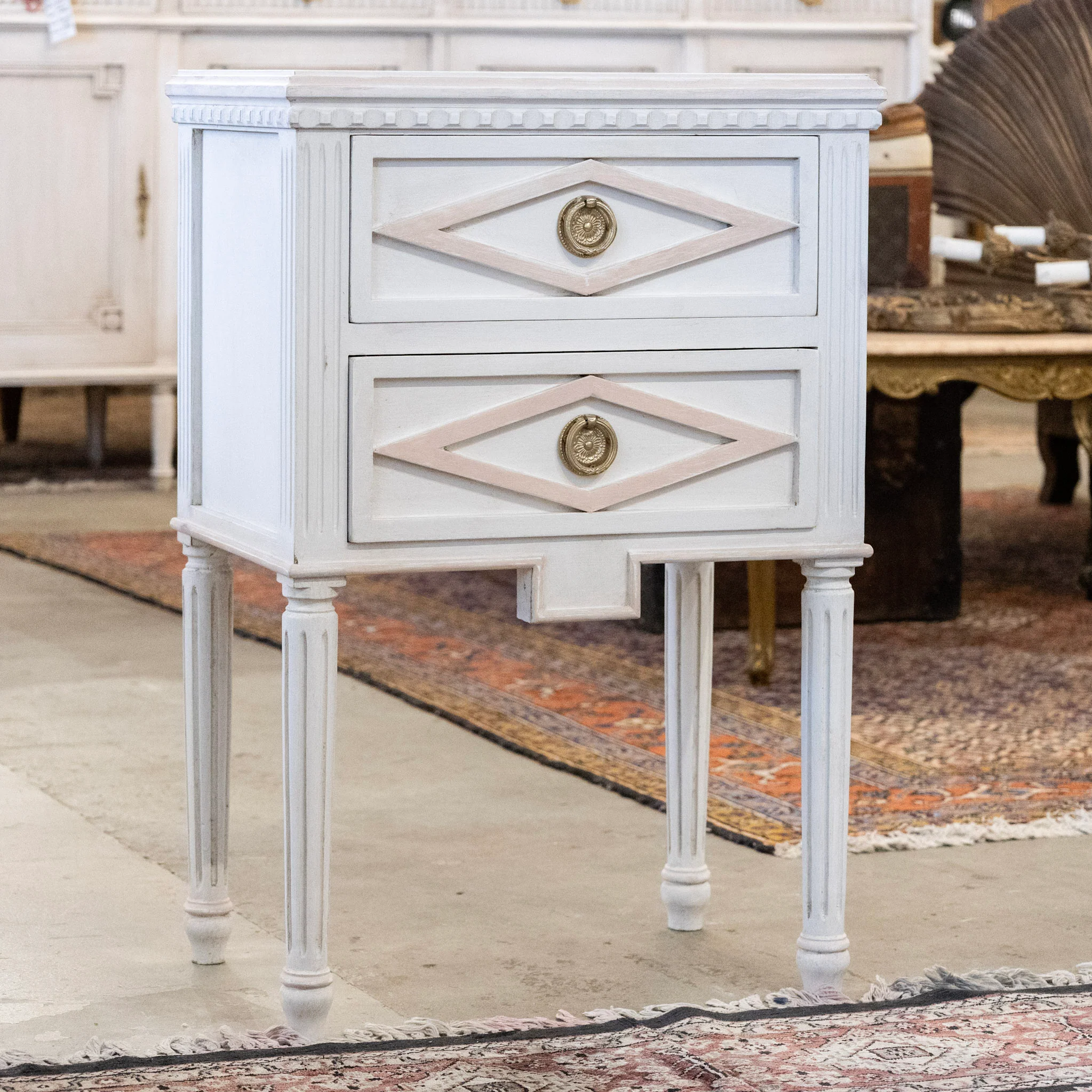 Swedish Petite 2-Drawer Nightstand – Pink Diamond Trim in Dove White - Image 2