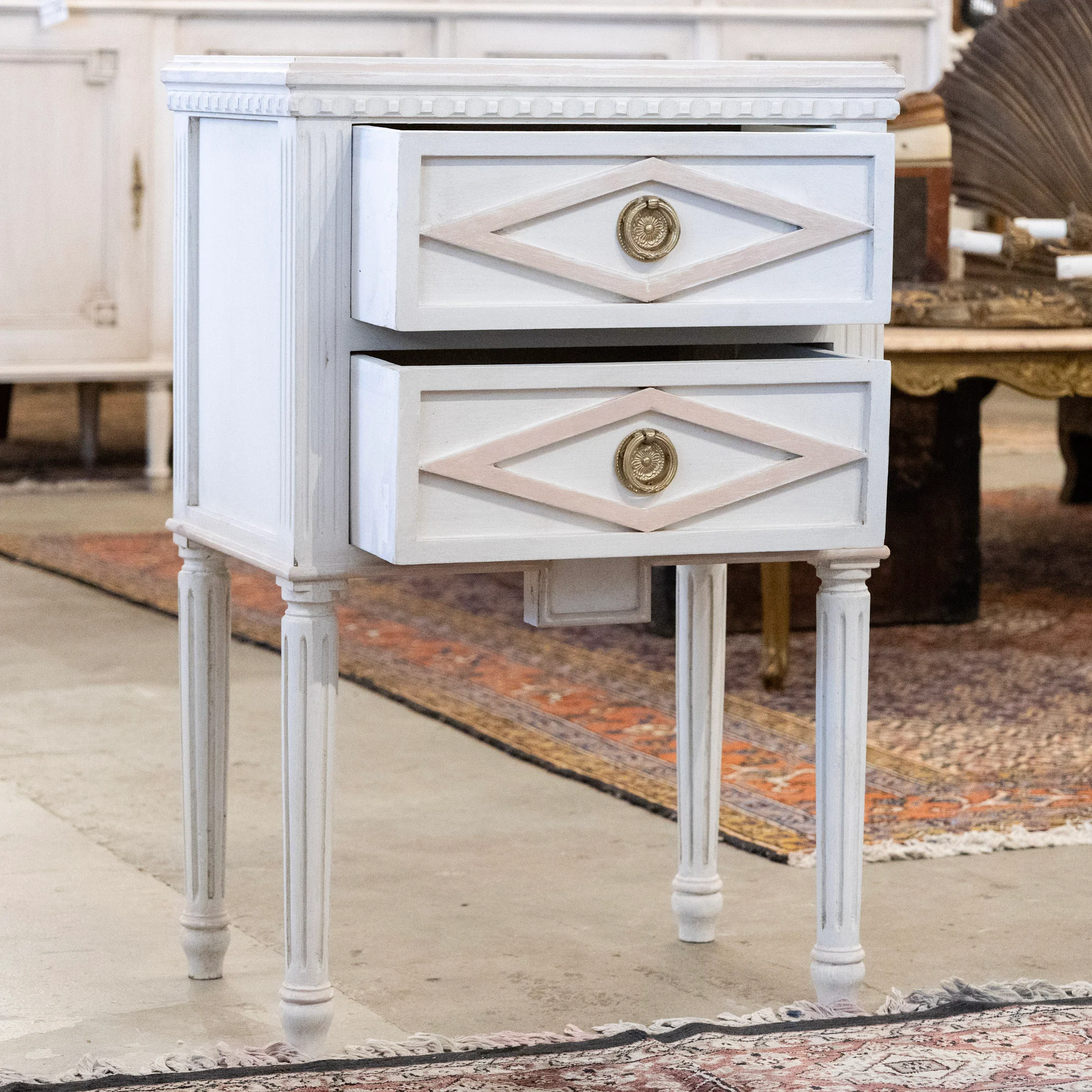 Swedish Petite 2-Drawer Nightstand – Pink Diamond Trim in Dove White - Image 3