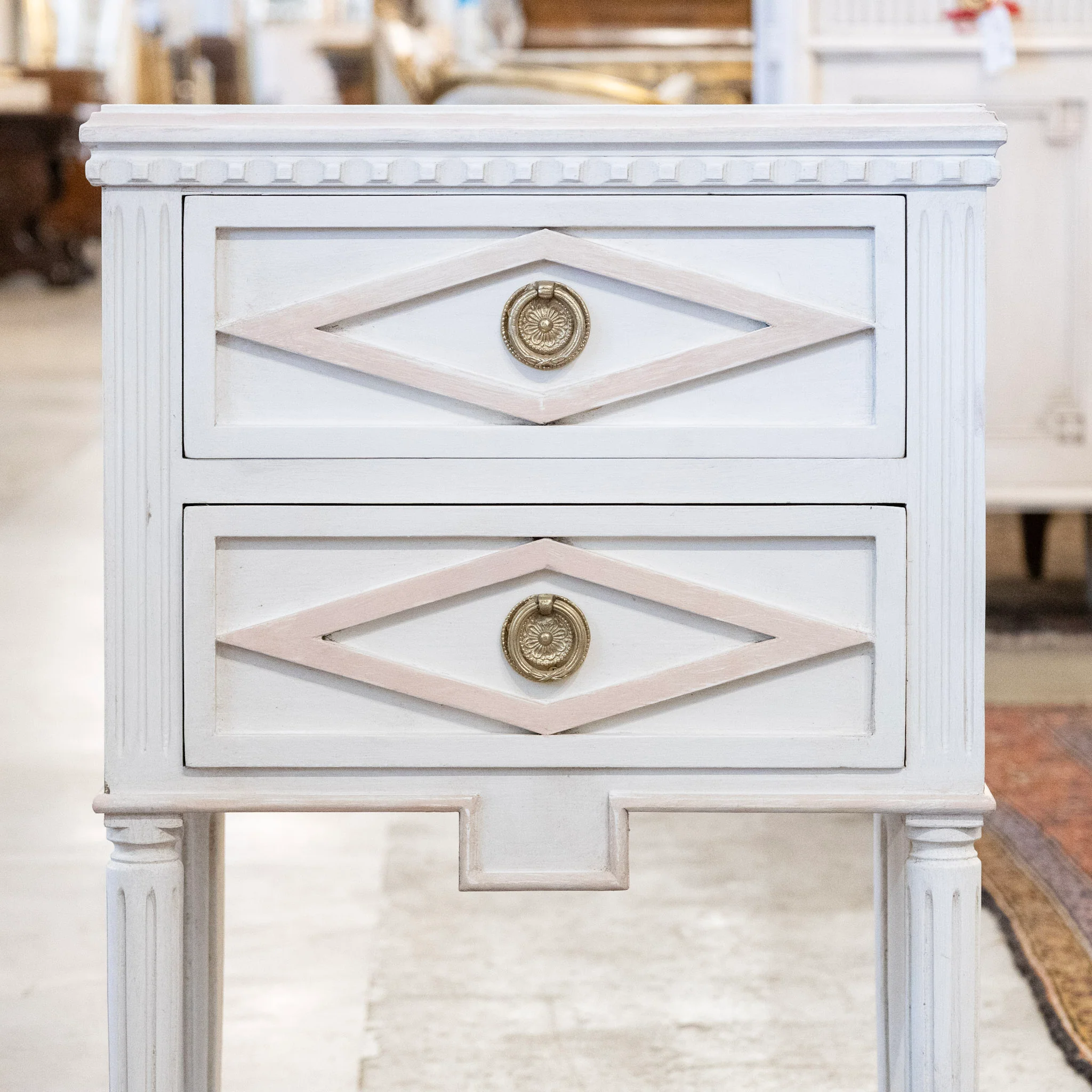 Swedish Petite 2-Drawer Nightstand – Pink Diamond Trim in Dove White - Image 4