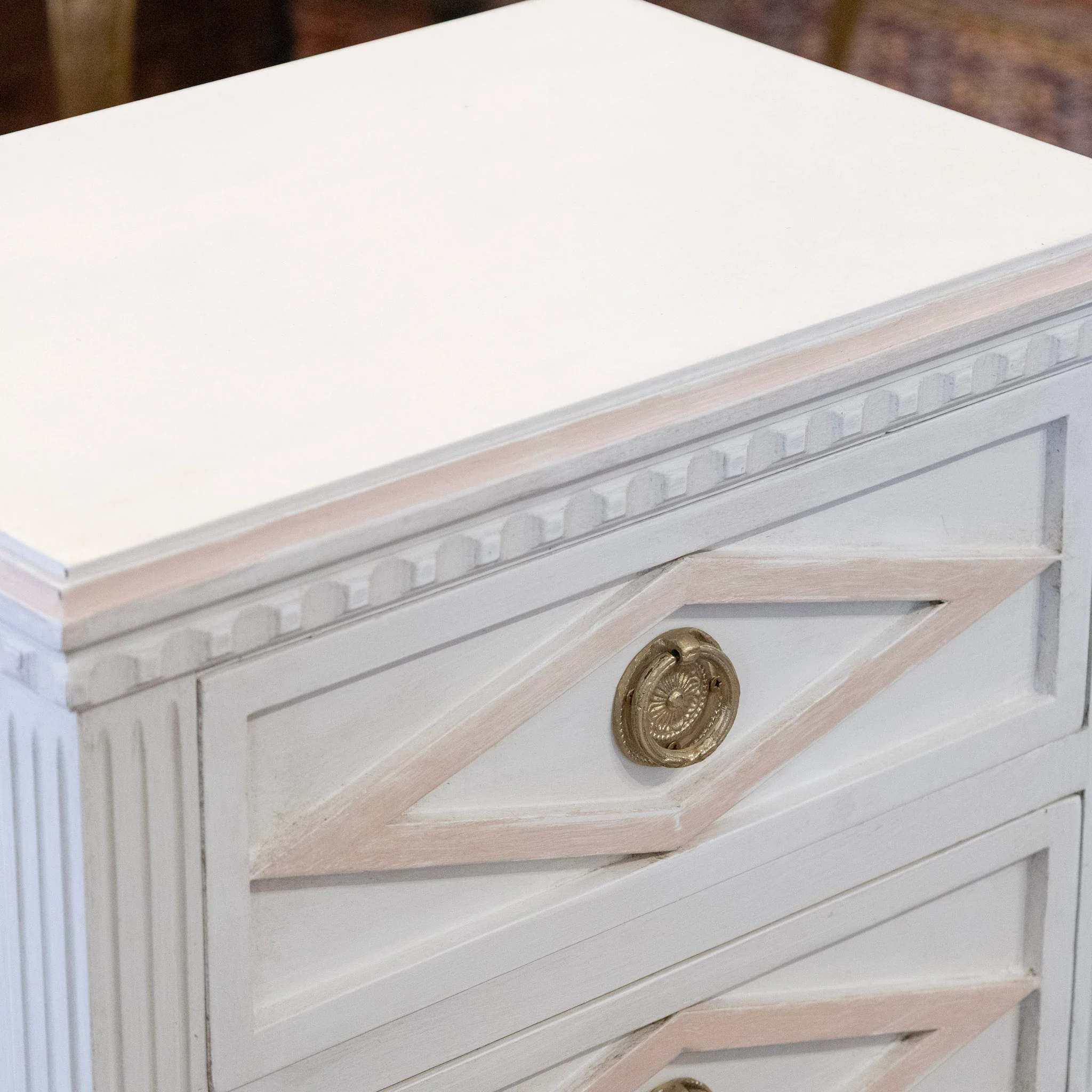 Swedish Petite 2-Drawer Nightstand – Pink Diamond Trim in Dove White - Image 6