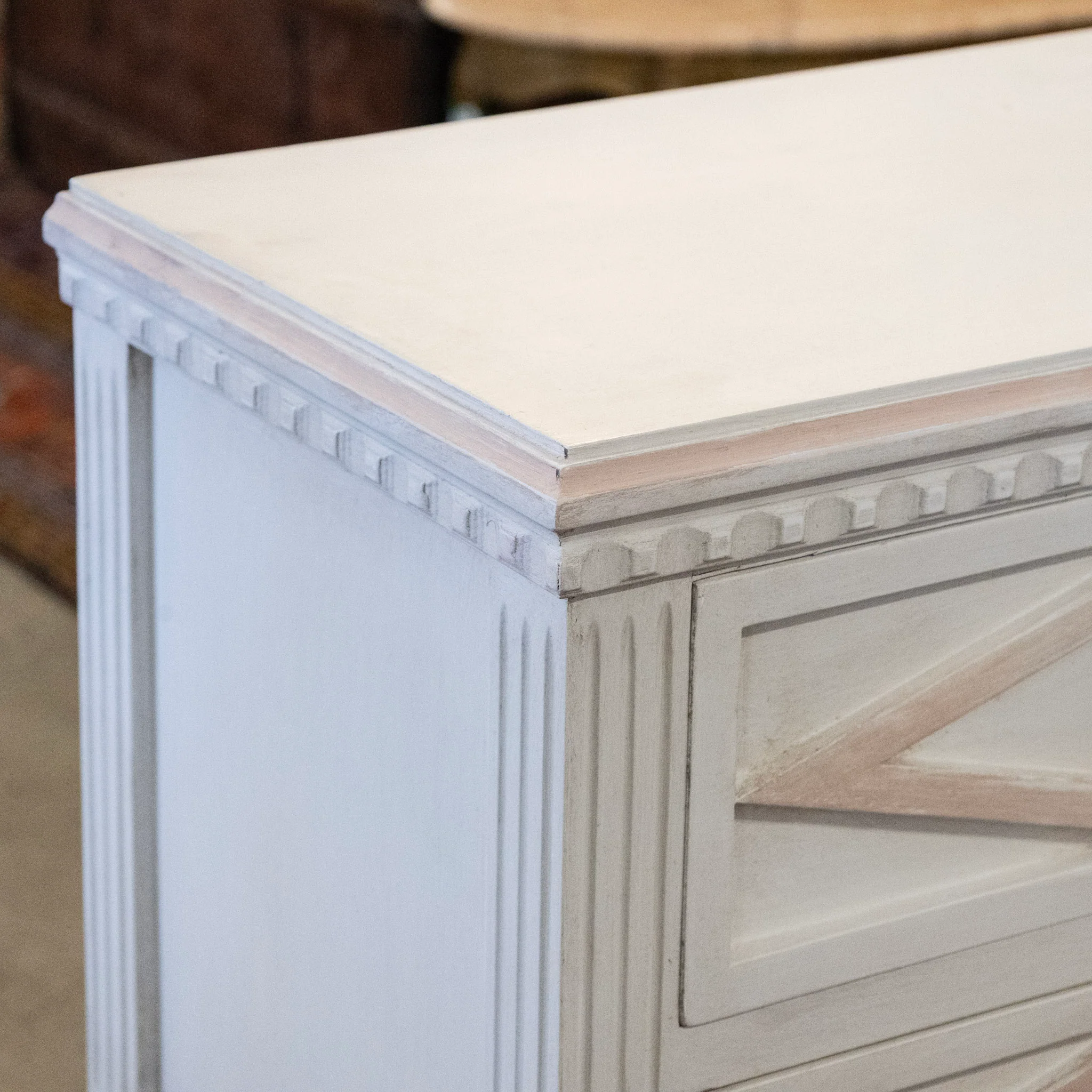 Swedish Petite 2-Drawer Nightstand – Pink Diamond Trim in Dove White - Image 7